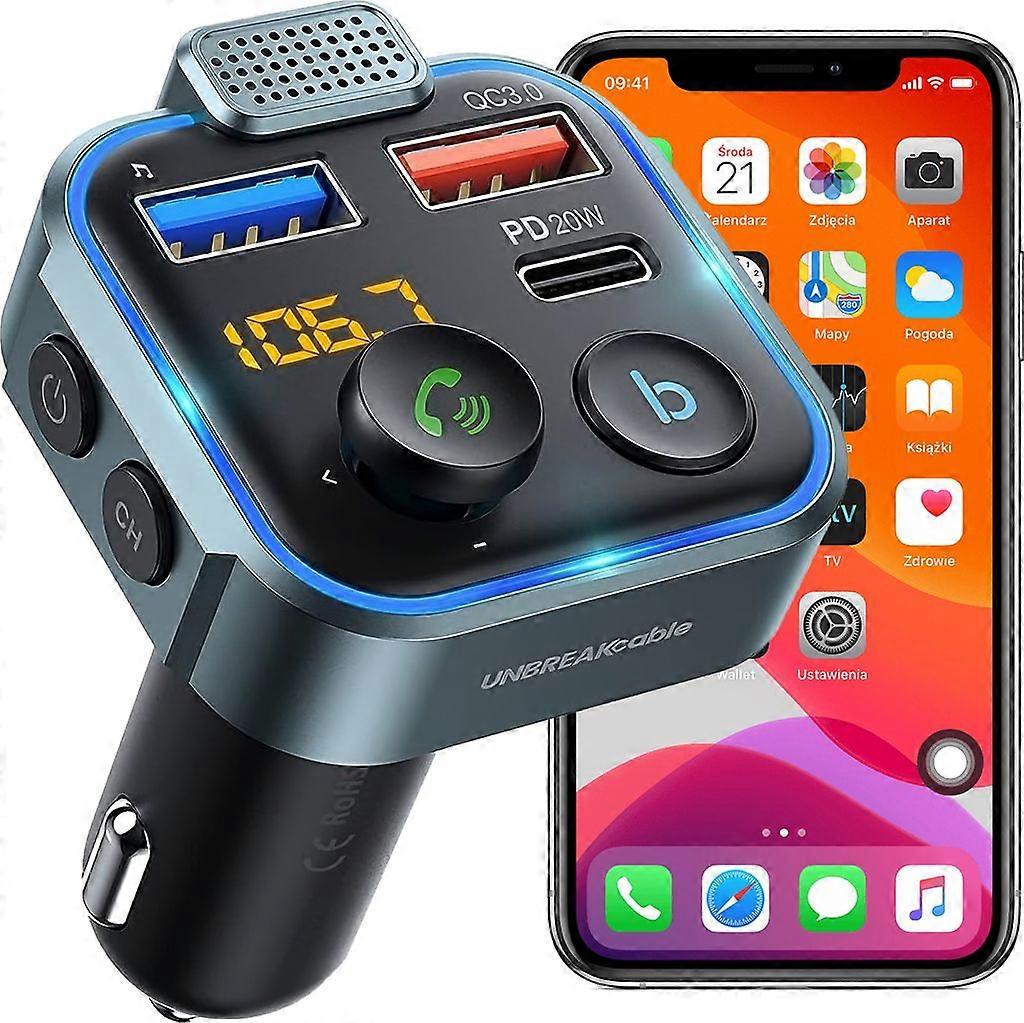 Car Bluetooth 5.0 Car Radio Adapter with Hands-Free and Dual USB Type-C QC 3.0 USB Wireless Receiver Adapter