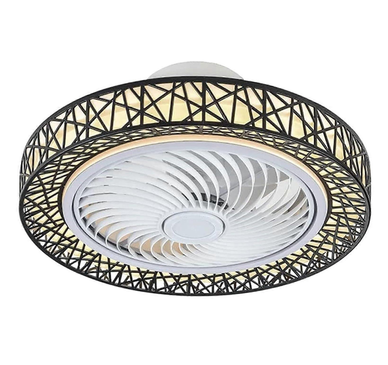 Modern Black Nest Shape Ceiling Fan Flush Mount LowProfile Indoor Fan With Light 3 Colors 3 Speeds