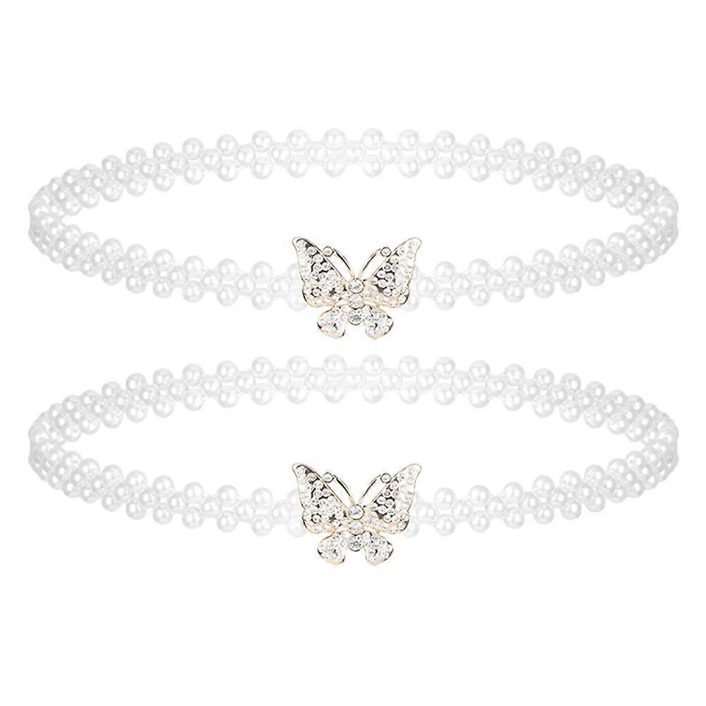 White Pearl Waist Chain Elastic Waist Belt with Butterfly 8Pcs for Women