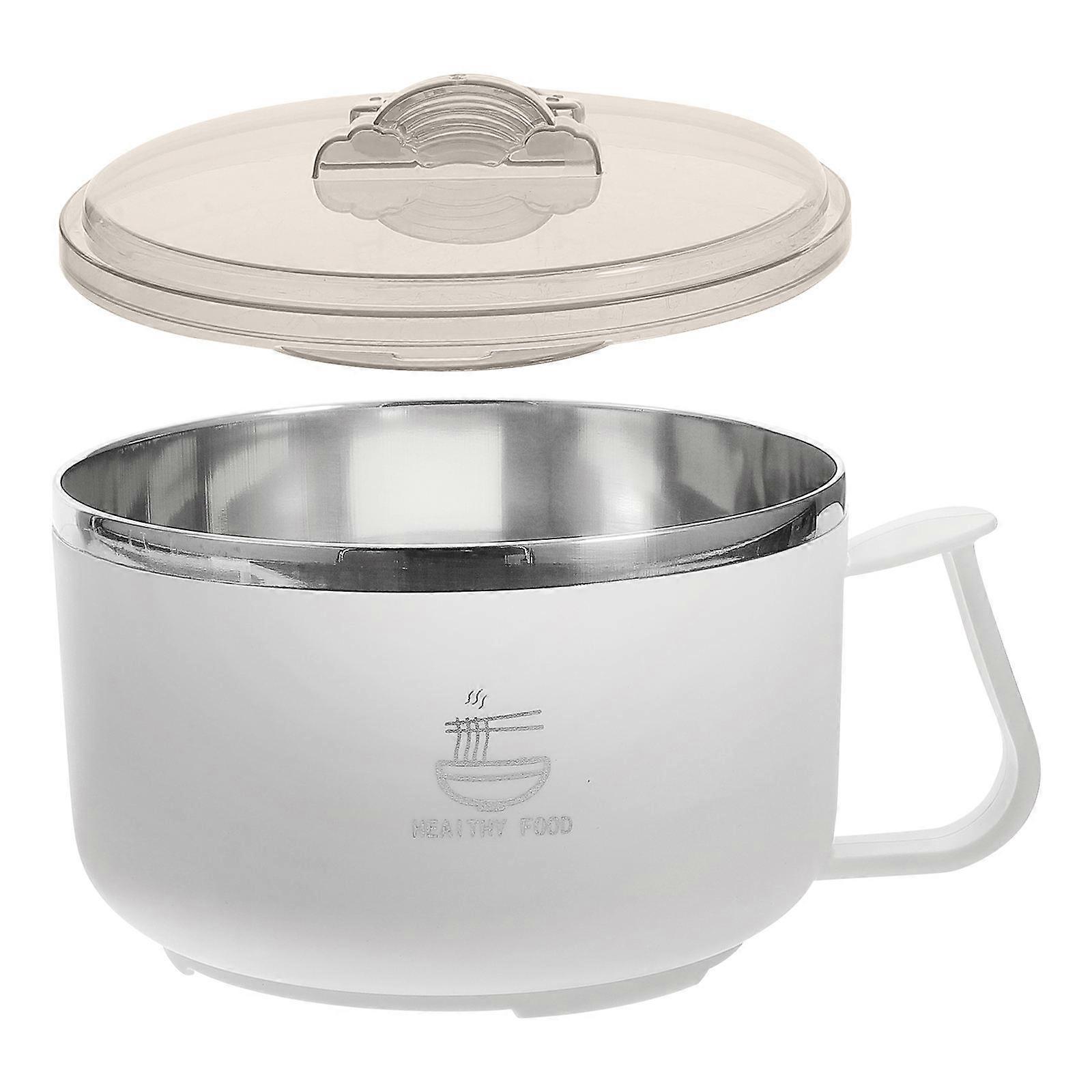 Noodles Bowl Stainless Steel Soup Bowl with Lid for Instant Noodles Container Travel Use Multi Material Offers Drain Water Function 1Pcs