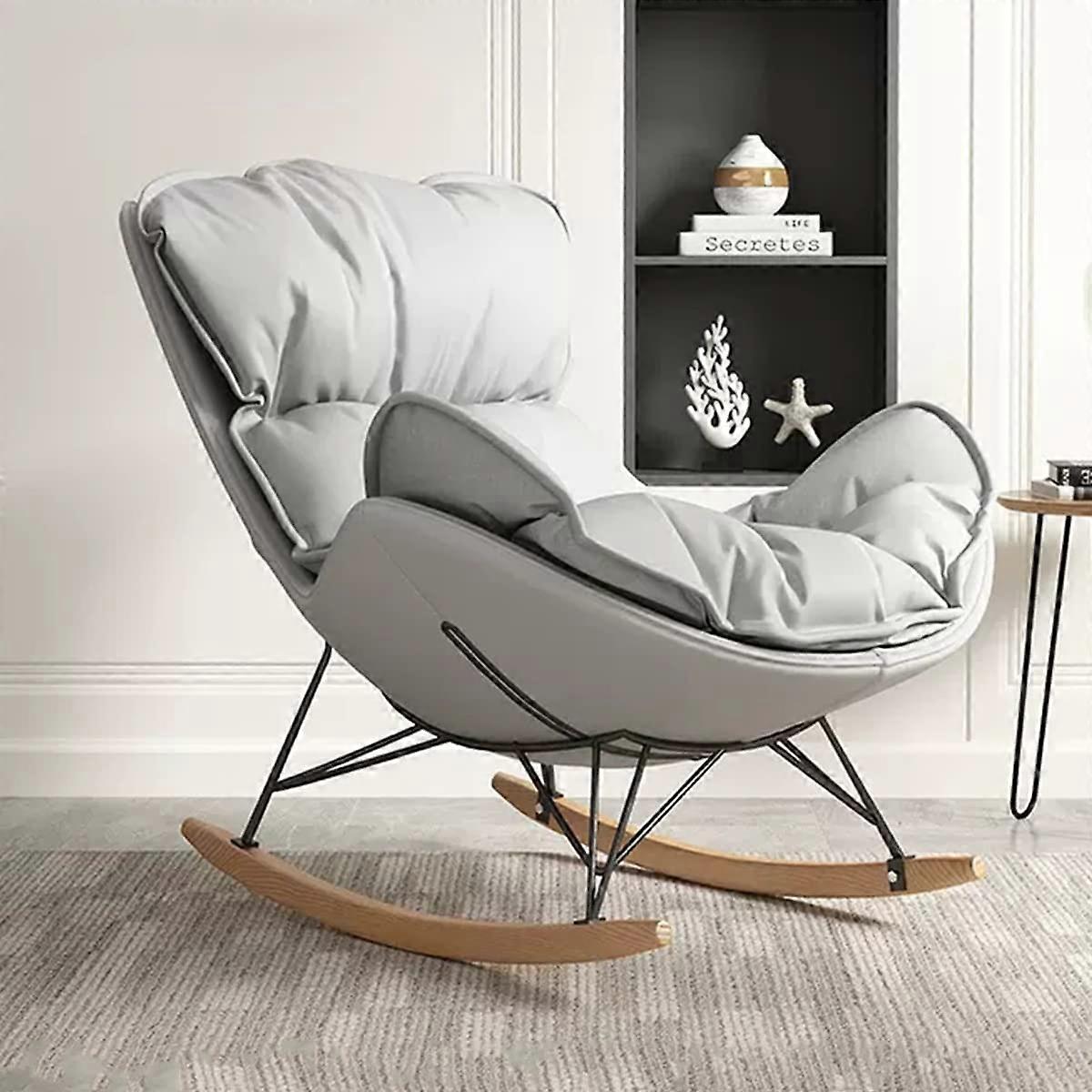 Comfortable Ergonomic Rocking Chair for Bedroom, Modern Grey Accent Lounge Chair with Cushioned Floating Seat for Office and Greenhouse