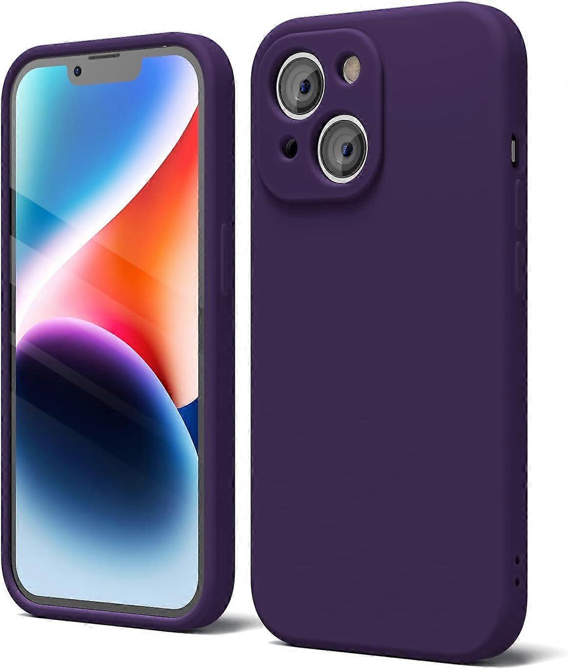 Compatible with iPhone 14 Case - Soft Silicone with Camera Cover, Thin Slim Fit, Aesthetic TPU Bumper, Deep Purple for Women/Girls