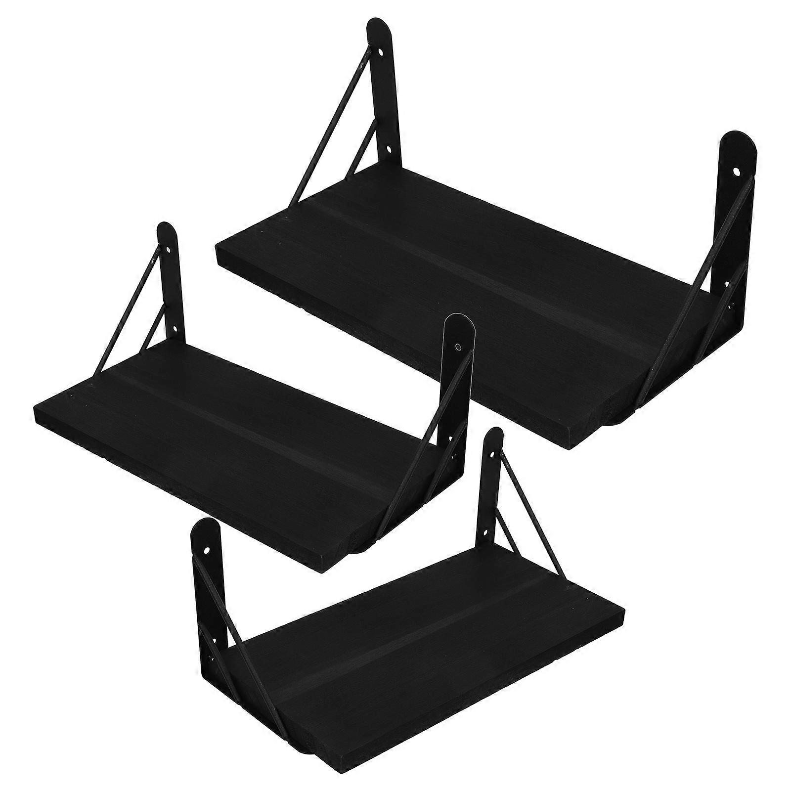 Floating Wooden Wall Shelves Storage for Kitchen 2Sets Black