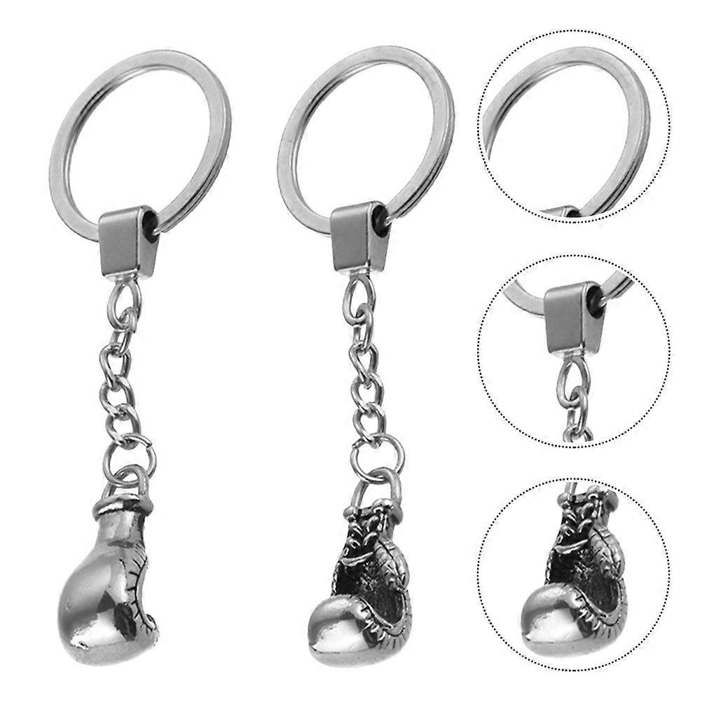 Chic Boxing Glove Keychains Silver Key Protection Daily Use Unique Accessories 2Pcs