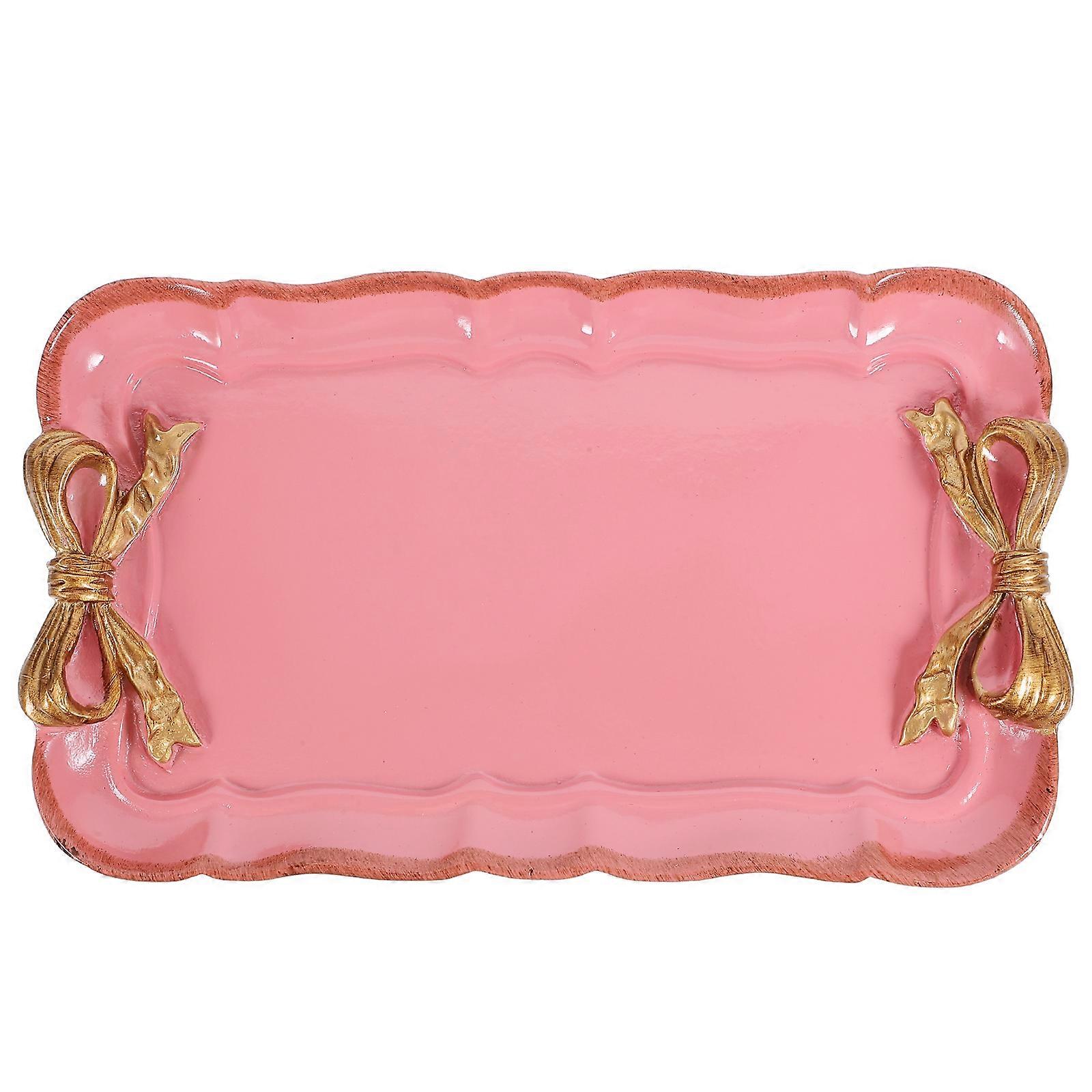 Pink Resin Fruit Serving Plate Dessert Plate with Bowknot Handle Set