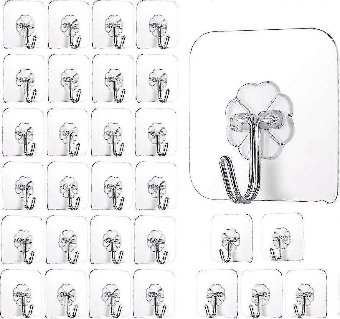 Bathroom Hooks 30 Pack Adhesive Hooks No Punching Transparent Reusable Seamless Waterproof Oil Proof Hooks for Bathroom, 6x6cm