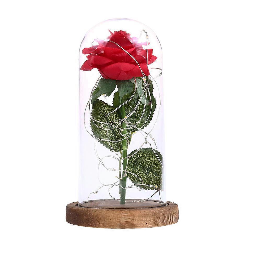 Flower LED Light Rose Table Lamp for Decoration 3Pcs with Wooden Brown Base