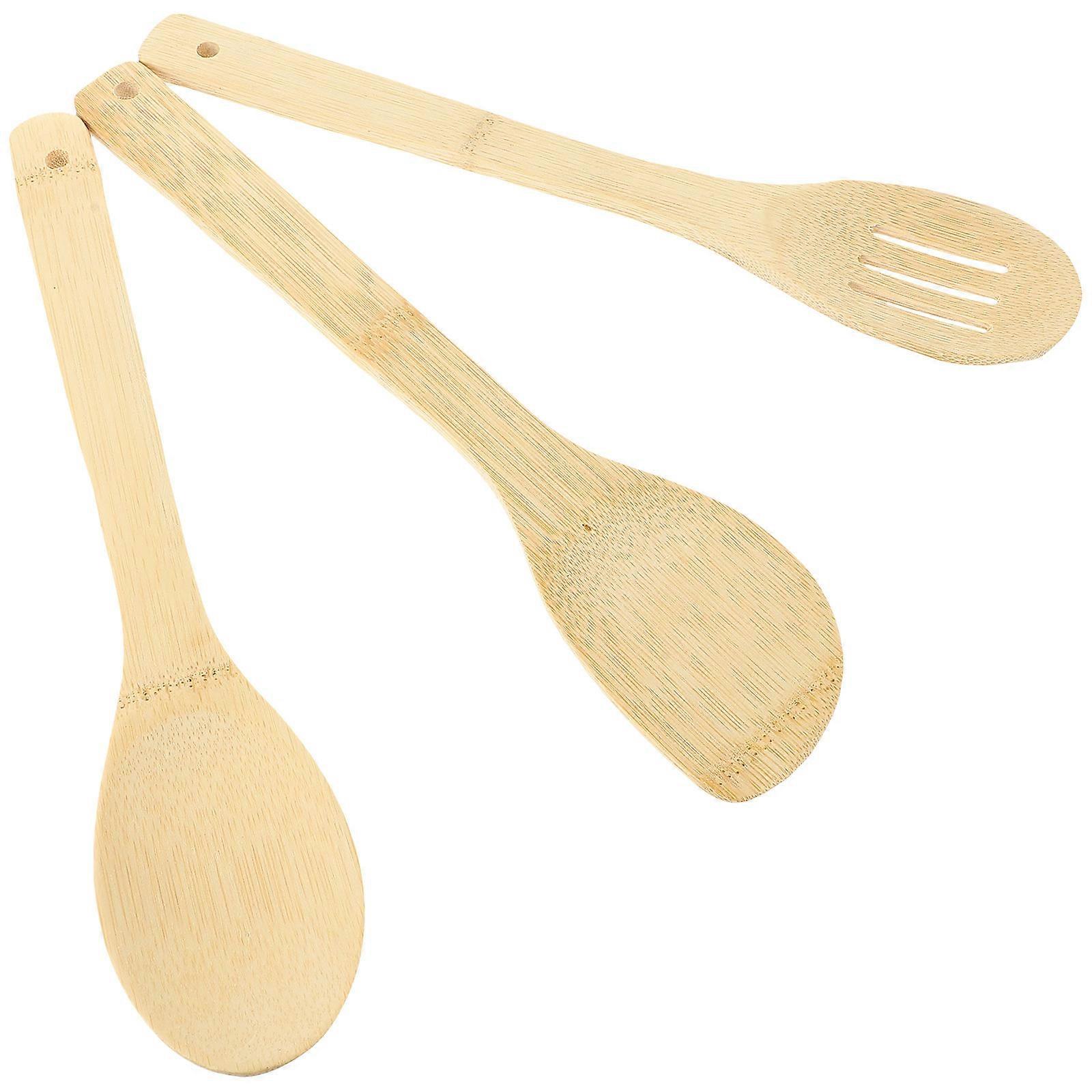 Multi-Function Bamboo Turner Spatula For Cooking Ideal For Home Cook Ergonomic Long Handle 3Pcs