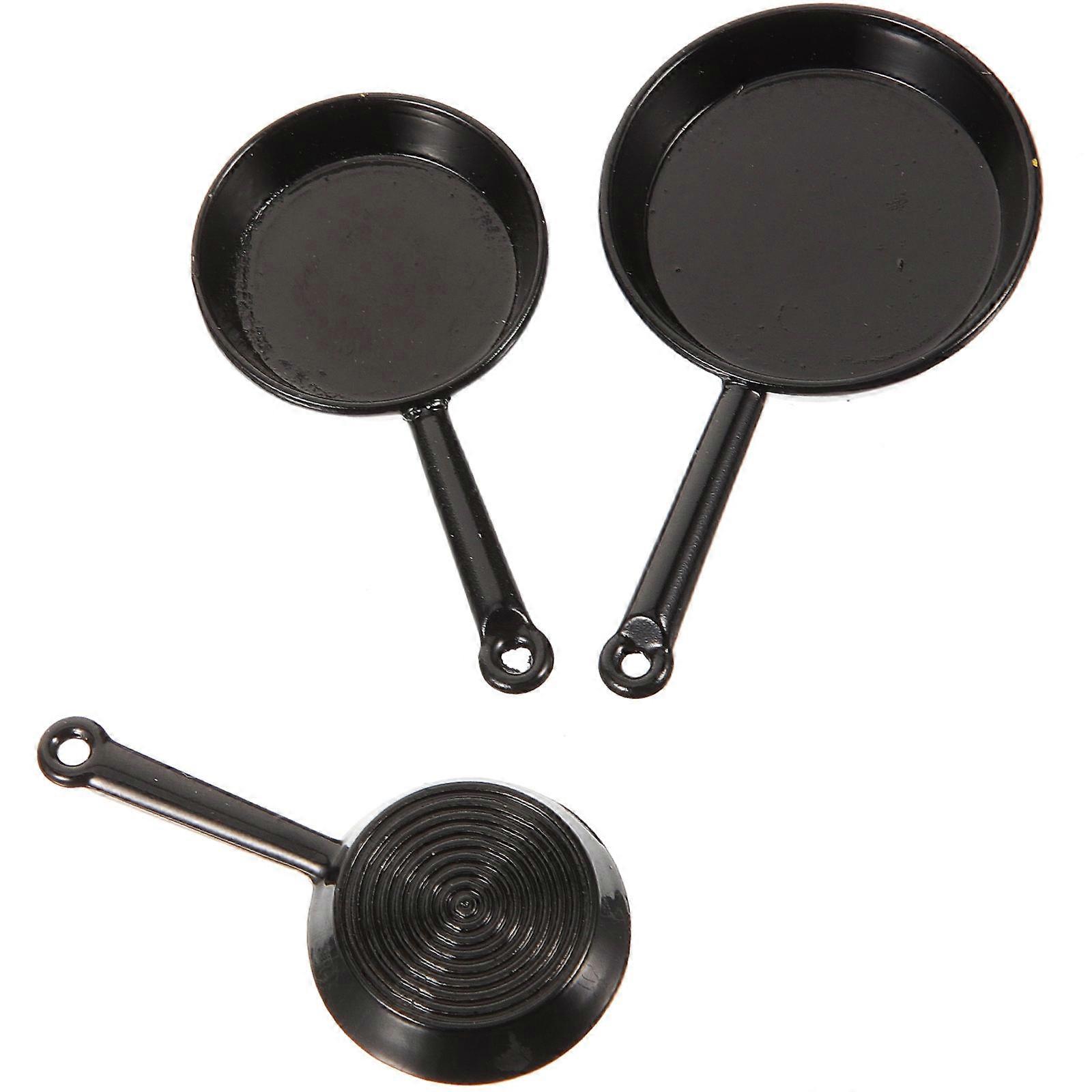 Mini Kitchen Utensils Decorative Mini Pan Set for Home 3Pcs Alloy Craft
