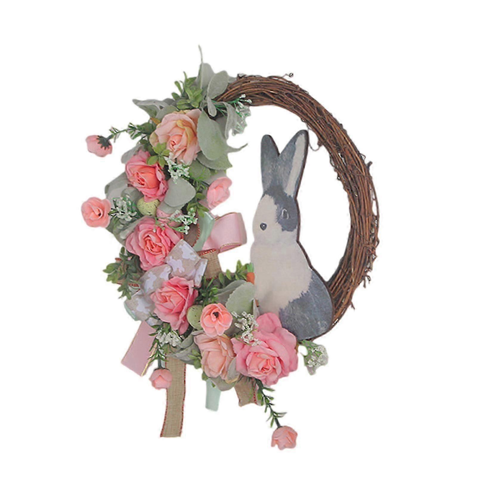 Portable Easter Rabbit Wreath for Front Door or Wall Spring Decors with