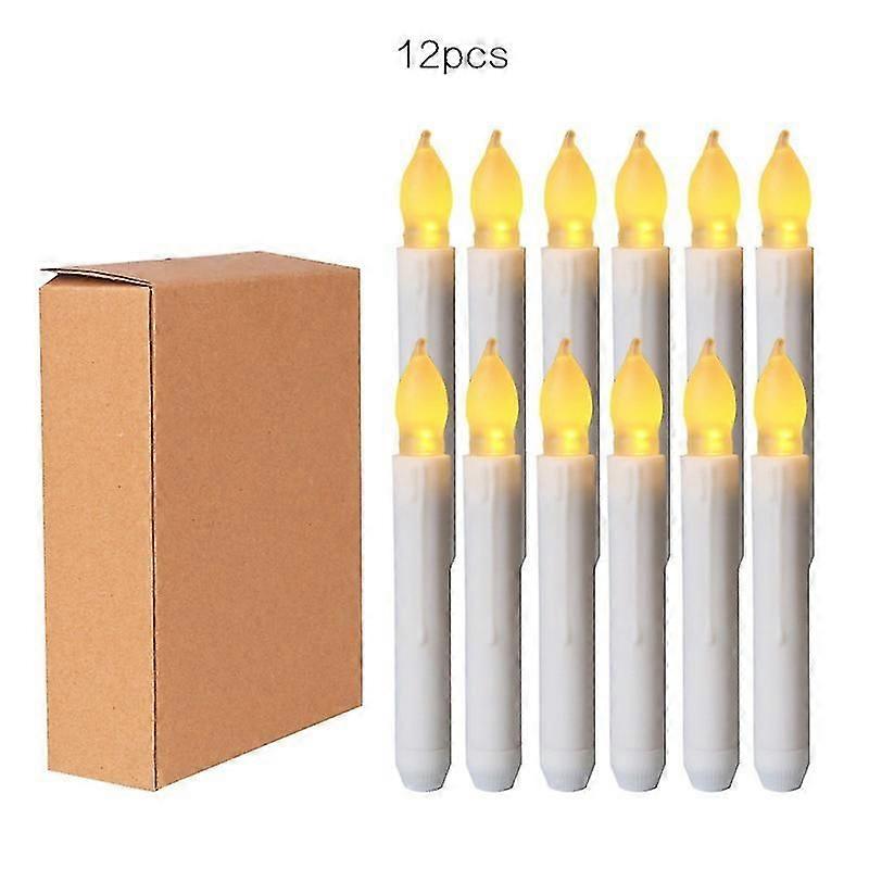 12pcs Flameless Ivory Taper Candles Flickering Led Warm 3d Wick Light Window Candles Real Wax Christmas Home Wedding Decor