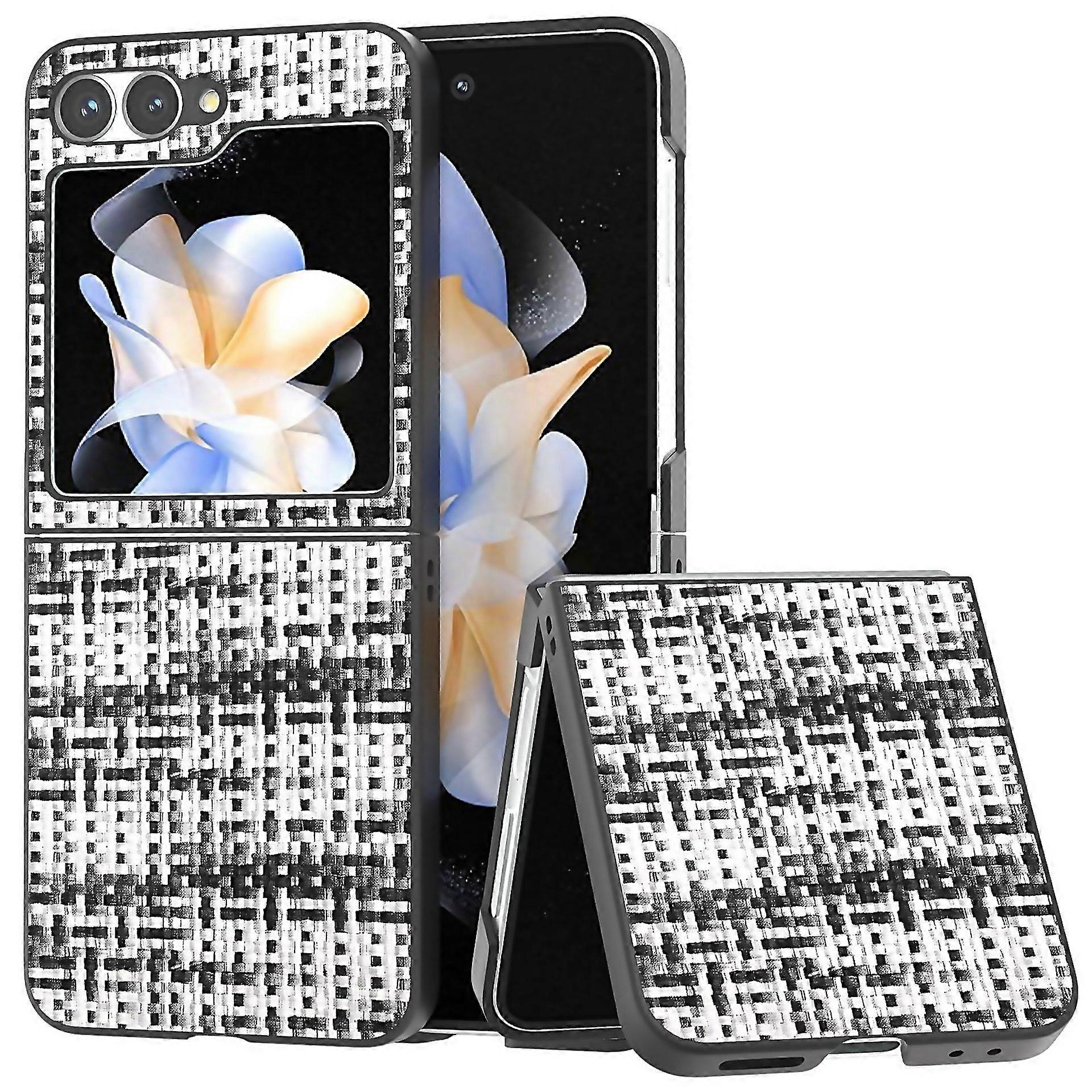 For Frame Color Lattice Texture Pu Phone Case Black Suitable For Everyday Use