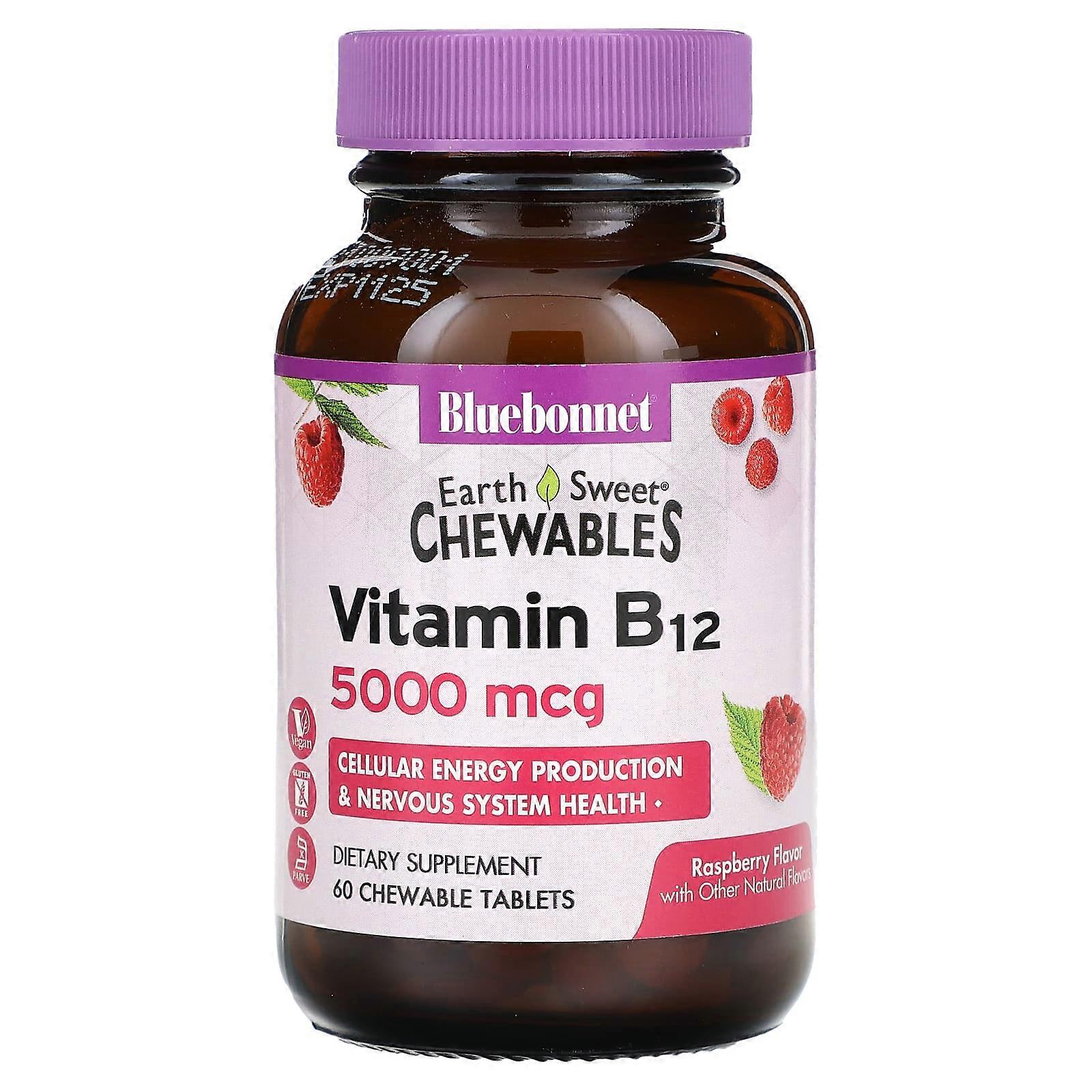 Earth Sweet Chewables, Vitamin B12, Raspberry, 5,000 mcg, 60 Chewable Tablets