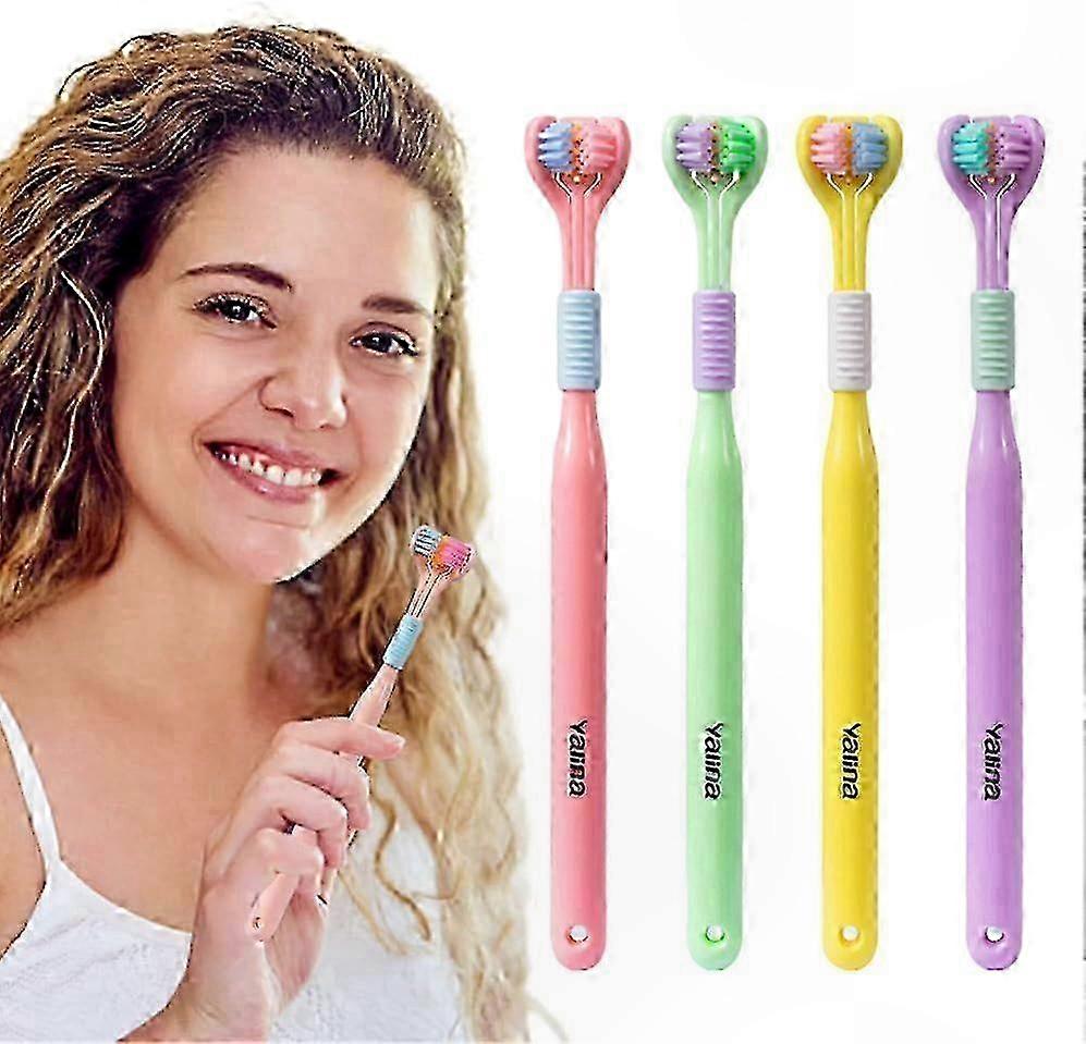 Three-Sided Travel Toothbrush Set for Sensory Needs with 4 Brushes