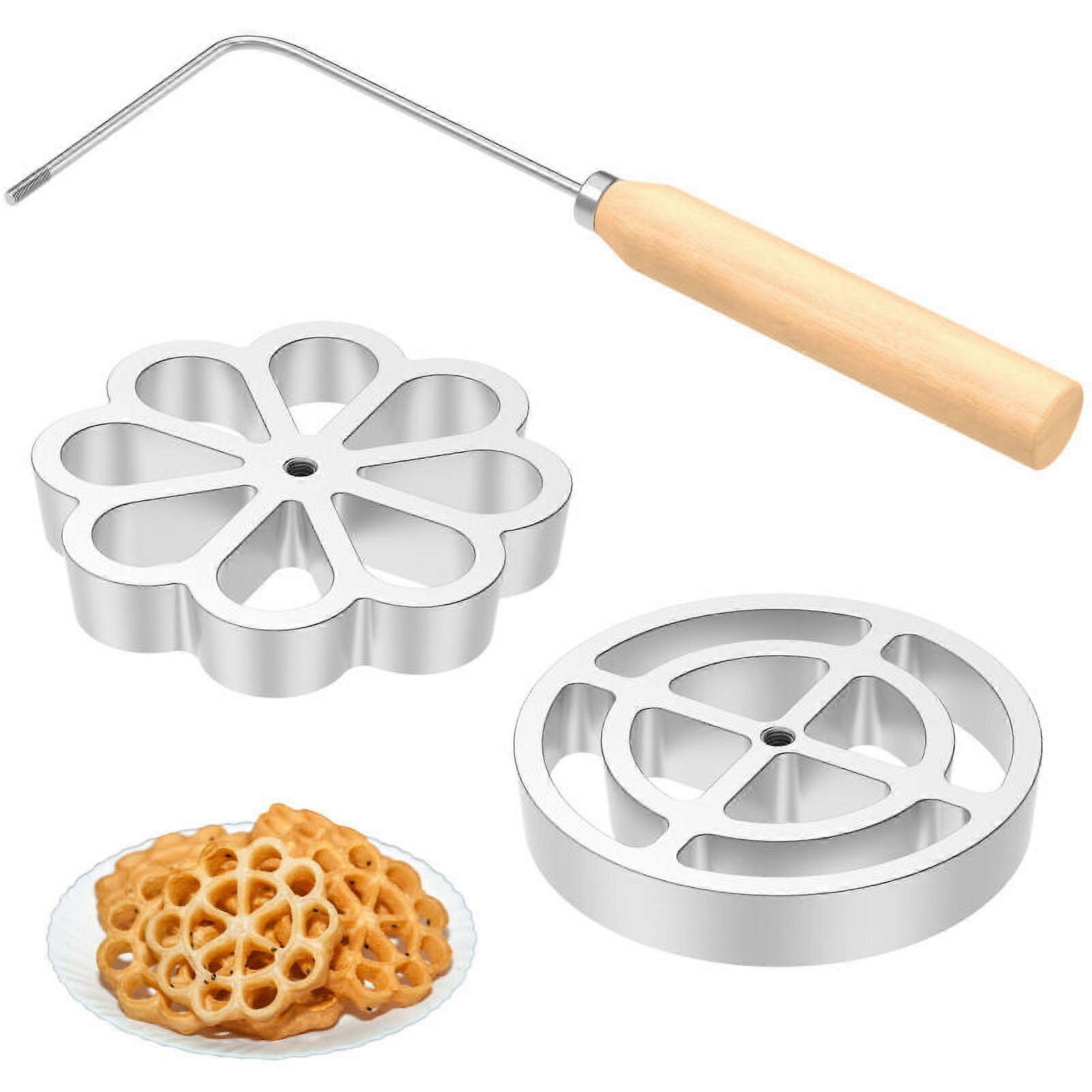 Wekvgz Waffle Rosettes Molds, Aluminium Rosette Maker with Handle, Compatible with Kitchen Baking Tools for Funnel Cake, Pastry