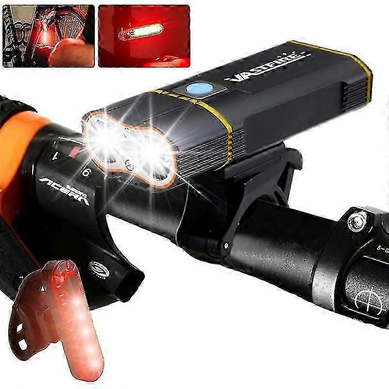 25-26 Waterproof Front Bike Light Usb Rechargeable Bicycle Lamp 4 Modes Front Handlebar Cycling Light With Red Warning Taillight