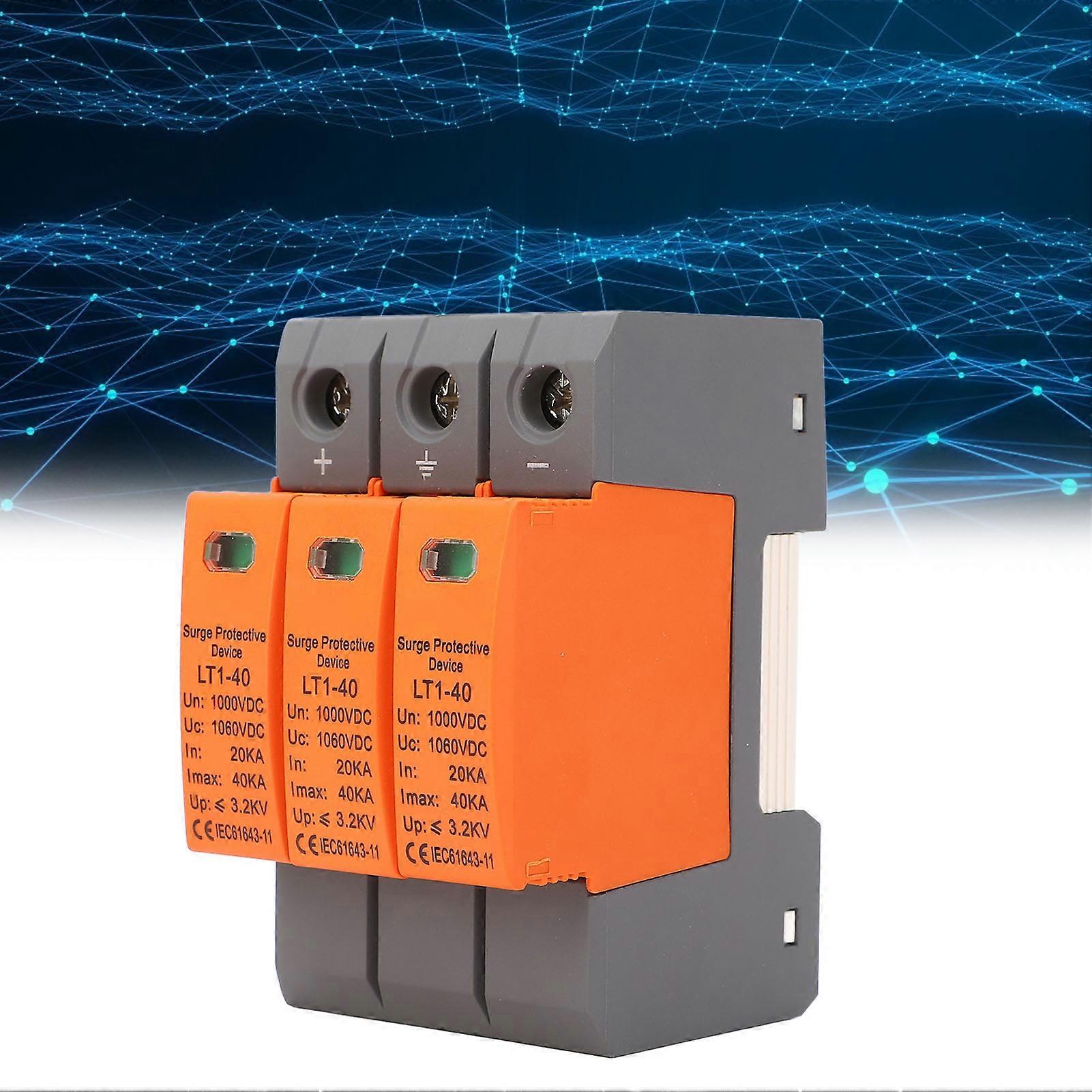 DC Power Surge Protector 3P 35mm Rail Mount Arrester Protective Device for Photovoltaic System 1000V 20KA‑40KA 