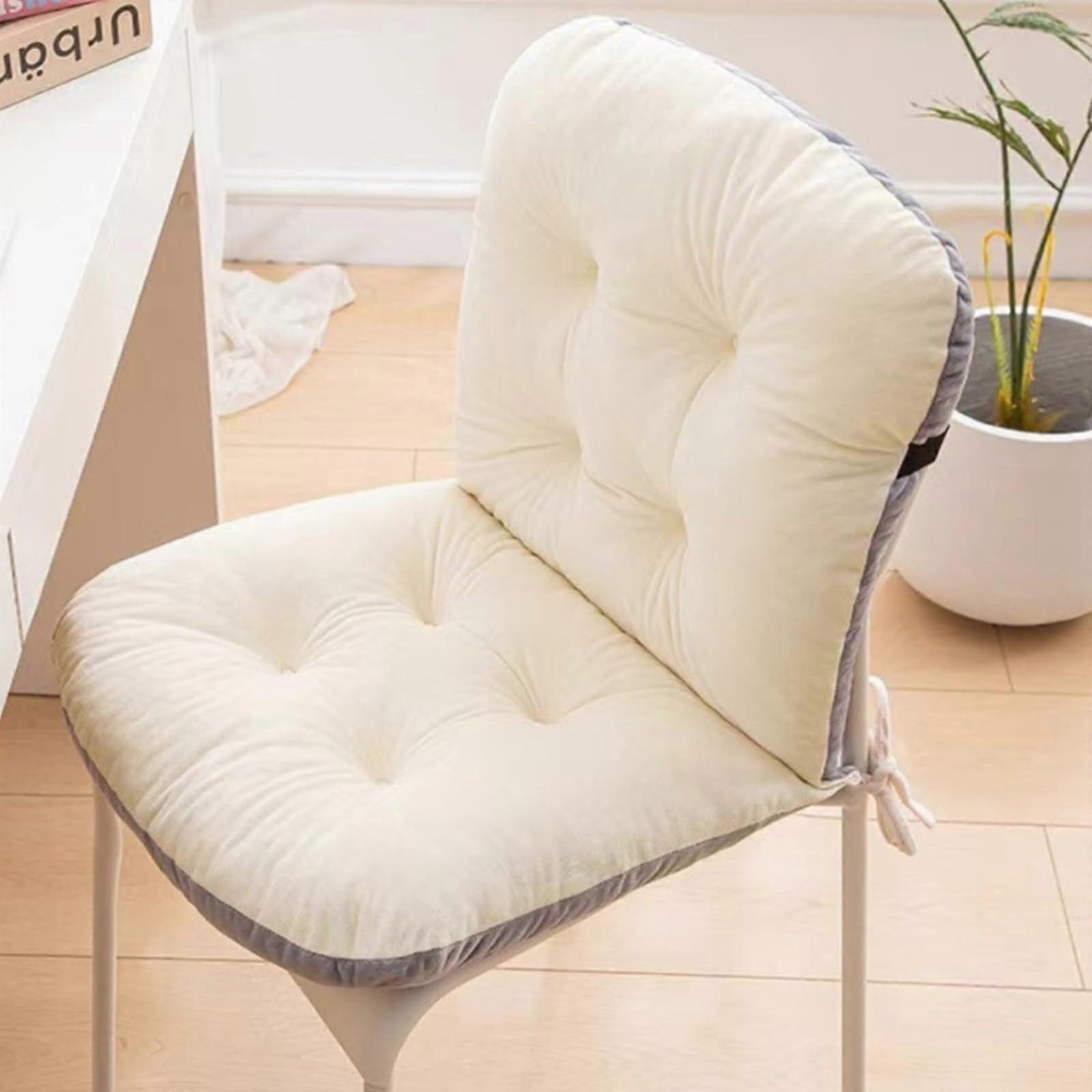 Removable Dorm Chair Cushion With Ties, Ergonomic Back And Butt Support For Office And Desk Chairs, White Seat Pad