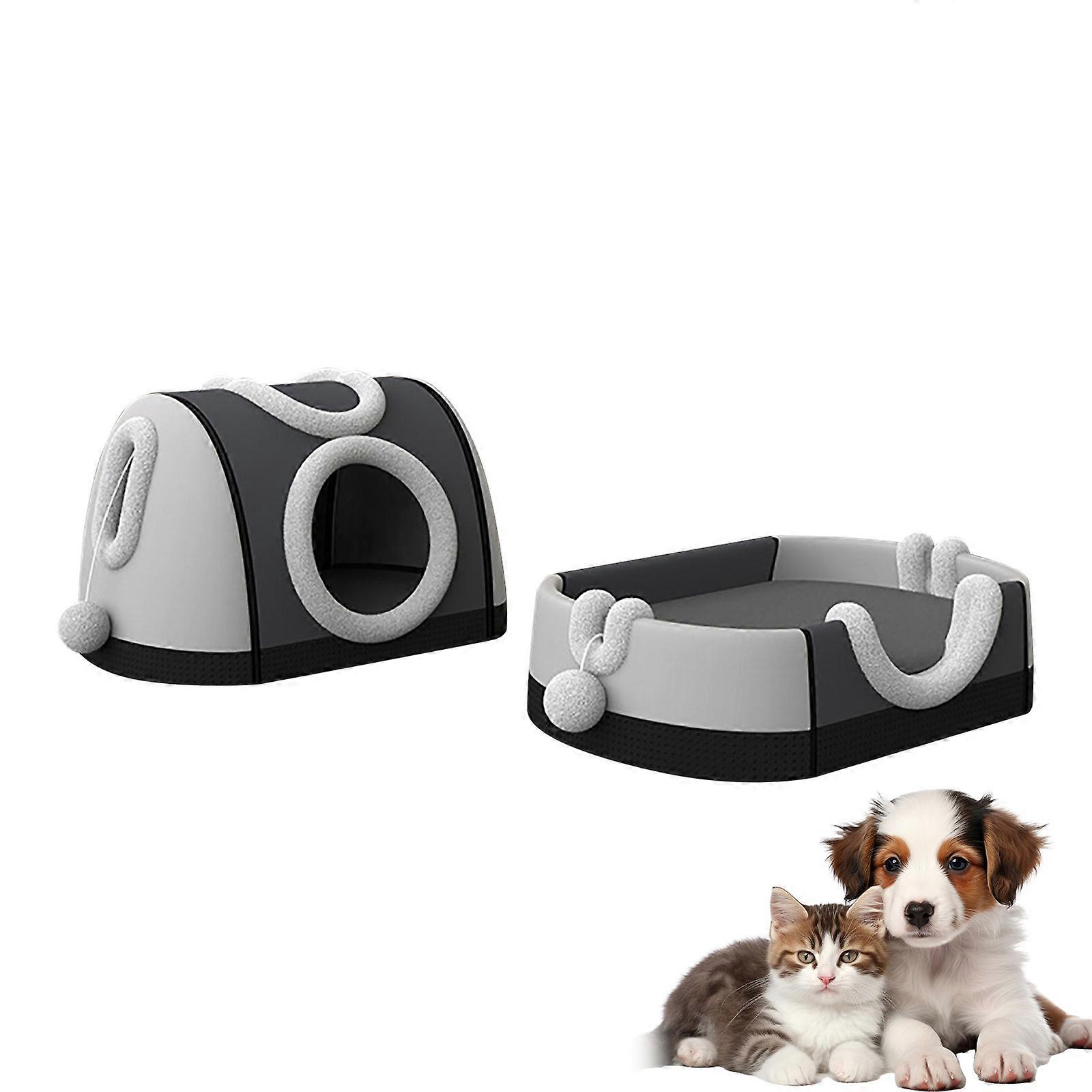 Componentized Pet Bed Modifiable Puss Cave To Flat Mat Double Face Pillow Against Slip Bottom Scratchproof Substance  Gray