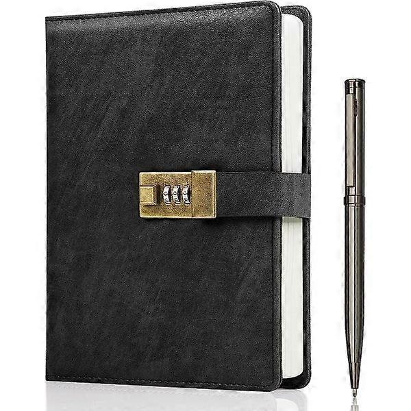 Diary with lock, A5 PU leather journal with lock 240 pages, Vintage lock journal password protected notebook with pen and gift box, 8.6 x 5,...