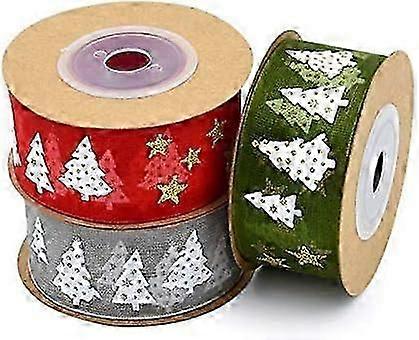 Set of 2 Christmas ribbons with sequins and Christmas elements design, 2.5 cm x 5 m (red, grey)