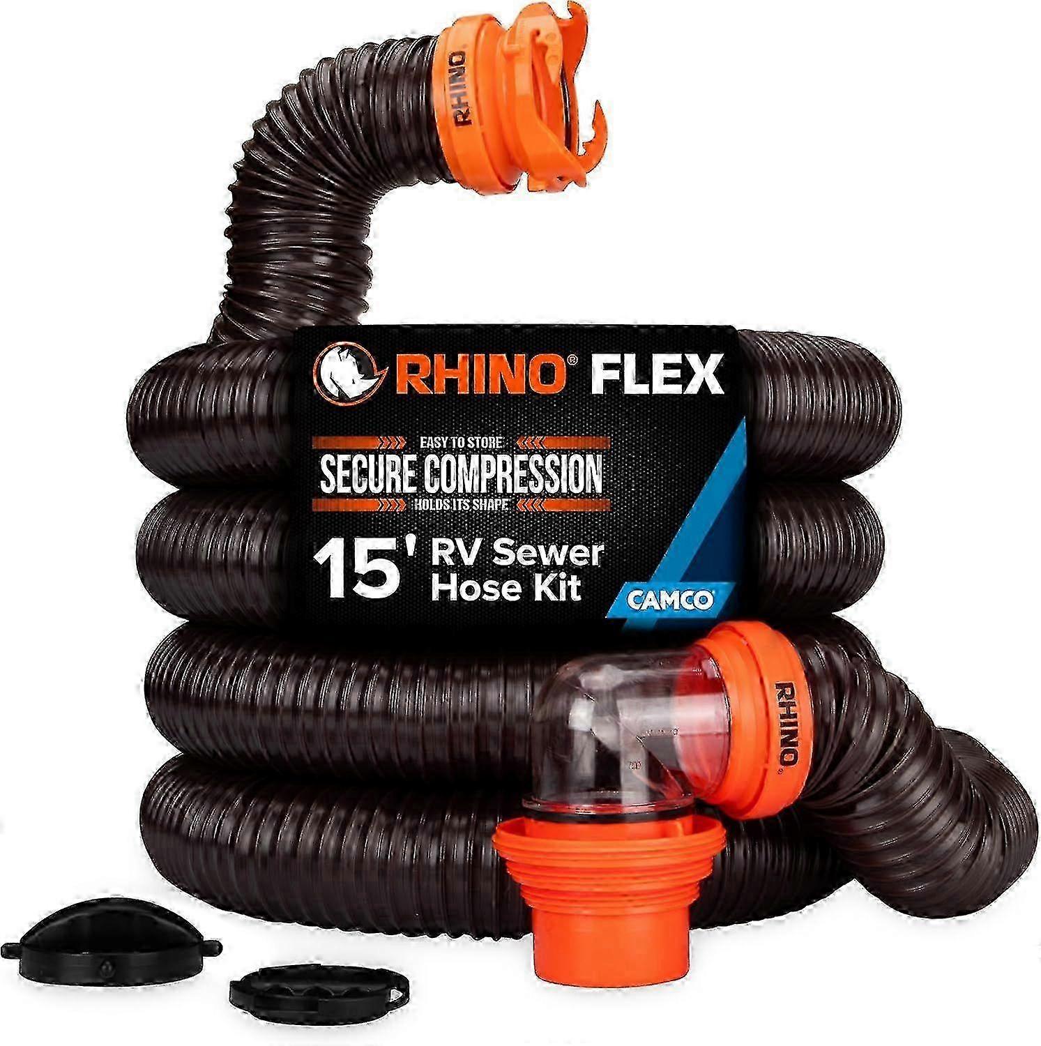 RhinoFLEX 15' RV Sewer Hose Kit Includes 4-in-1