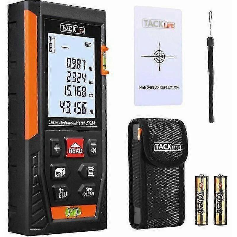 TACKLIFE Classic Laser Distance Measurer in M/in/Ft with 2 Air Bubbles and Silent Function, 4 Accurate Pythagorean Measurement Modes for Distance, Are