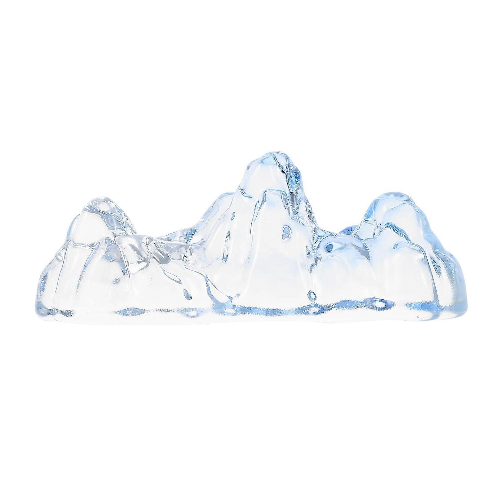 Crystal Glass Calligraphy Brush Rest and Pen Holder with Mountain Design for Chinese Writing and Watercolor Art Sky Blue