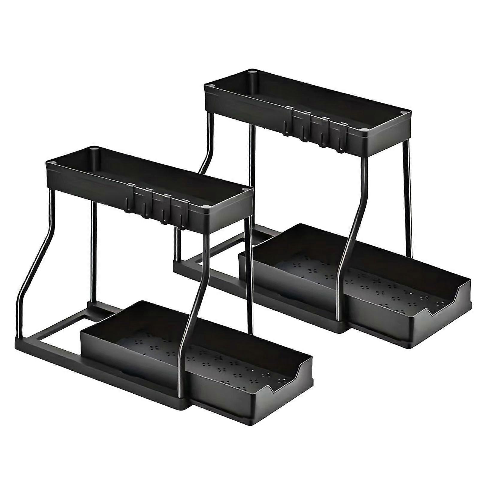 R Shape Pull Out Shelf 2 Layer Storage Rack Plastic Waterproof Easy Access For Kitchen Bathroom  2