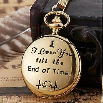 Vintage Quartz Pocket Watch, Style: I Love You (Gold) I Love You (Gold)