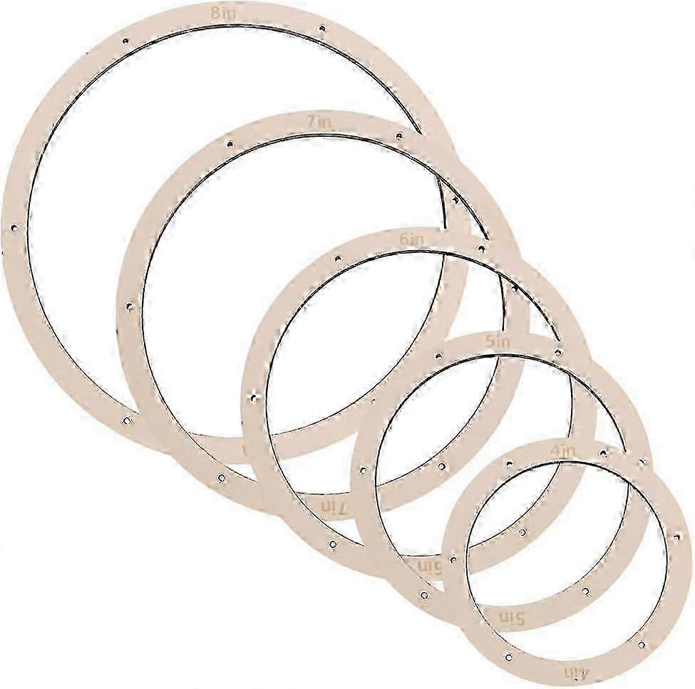 5 Pcs Stained Glass Circle Layout Frame 4/5/6/7/8inch MDF Wood Handcrafted Colored Glass Fixed Frame Creative Art Round Shaped Staine Glass Projects D