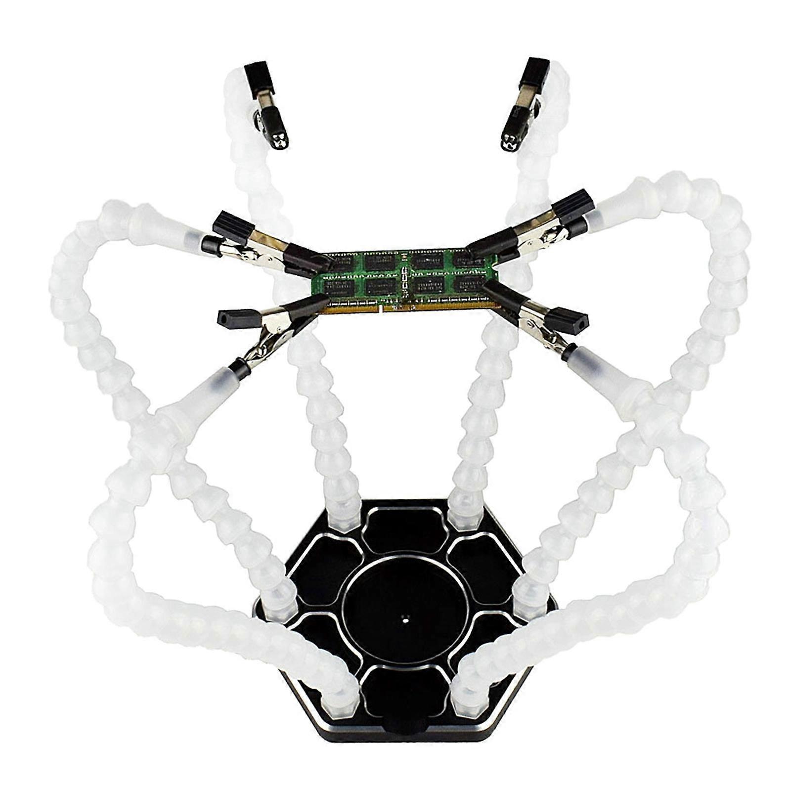 محطة لحام مع ستة أذرع مرنة أداة لحام قاعدة معدنية 6 مساعدة لحام ملزمة قاعدة الألومنيوم للحام الأبيض