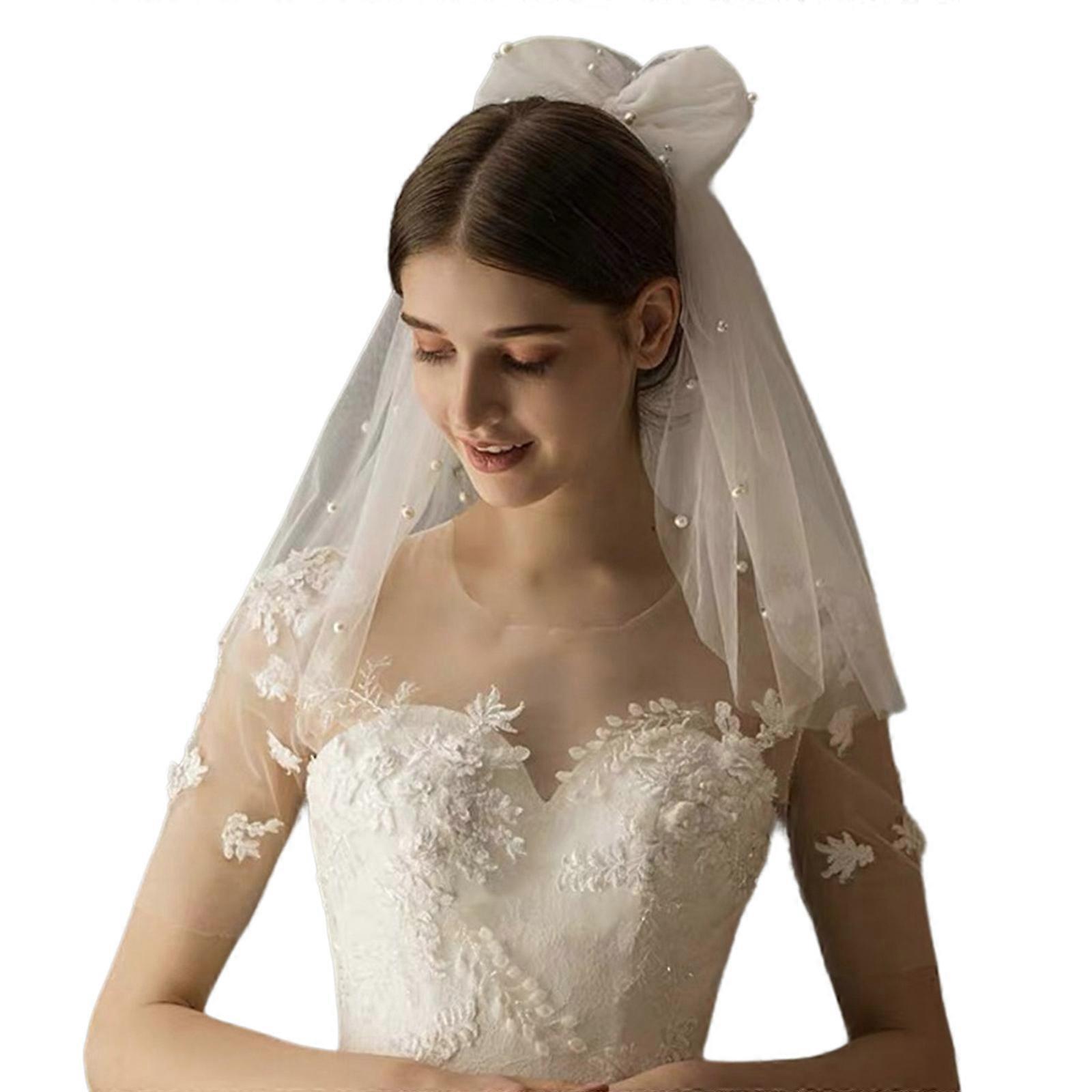 حجاب القوس الزفاف لحفلة توديع العزوبية حفلة الدجاجة تول لحفل الزفاف طبقة مزدوجة حجاب الزفاف رأس يغطي الأبيض
