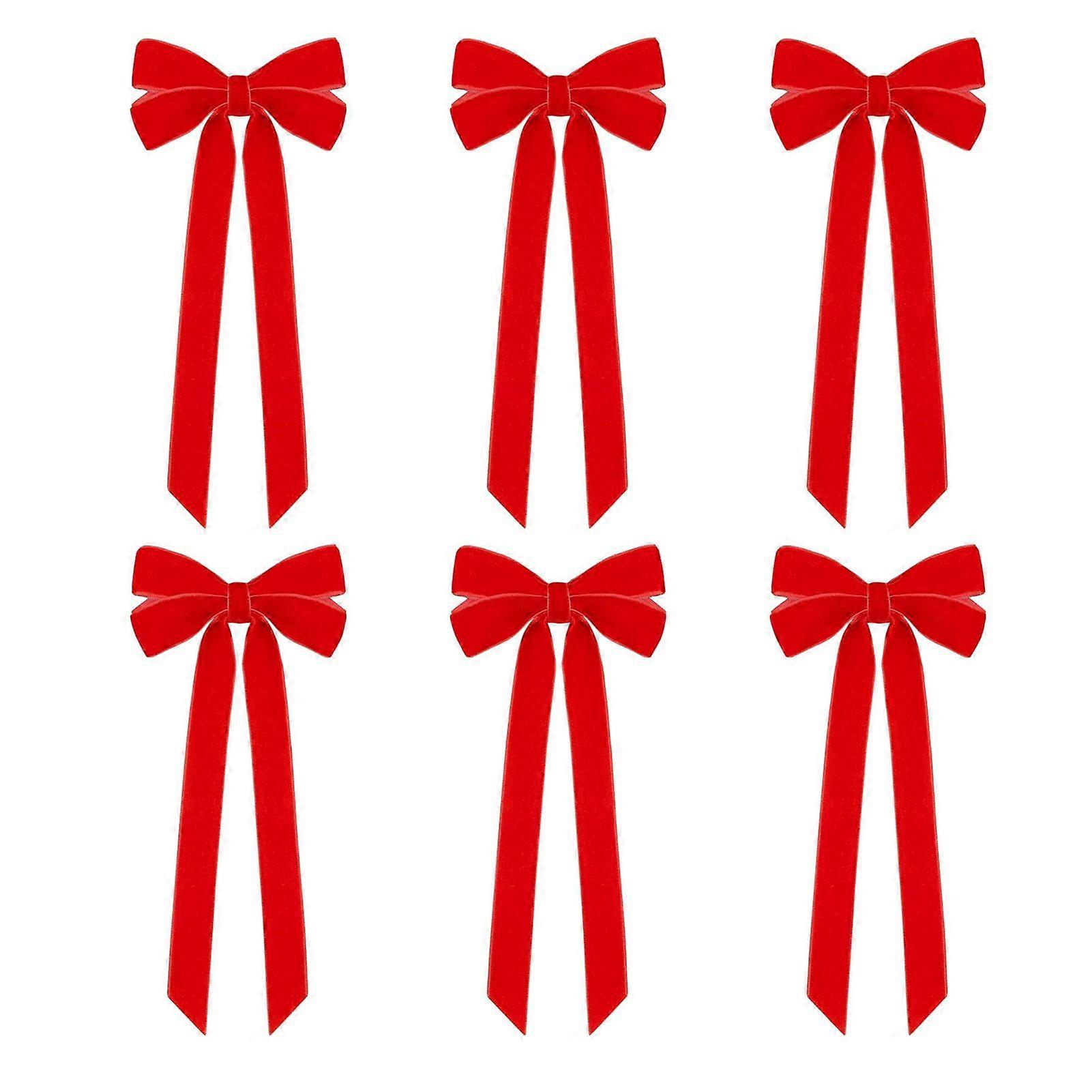 Kaesi 6Pcs Velvet Ribbon Bow Tie Christmas Tree Decorations Xmas Ornaments for Home Party Garland Festive Holiday Decor Indoor Outdoor Use