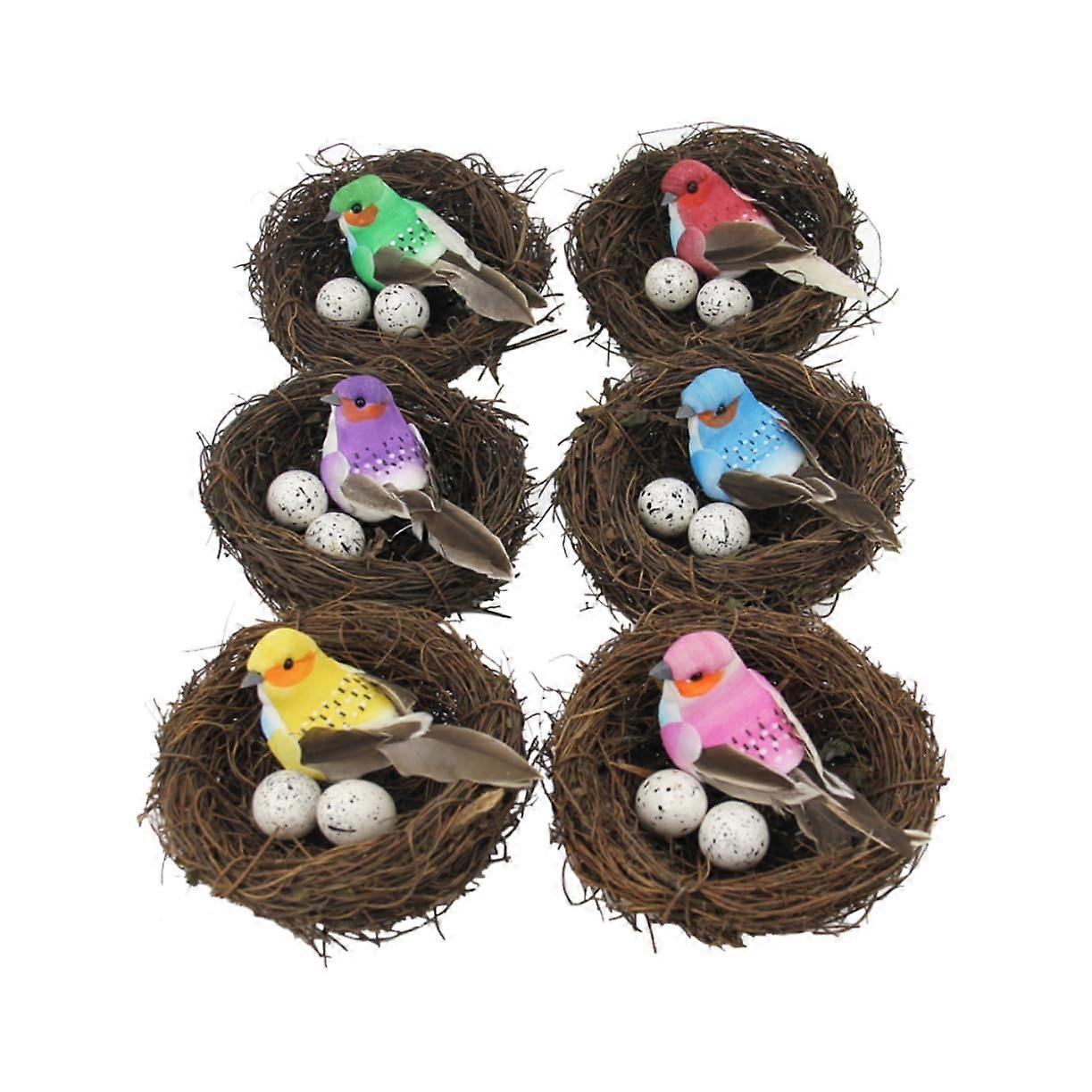 Artificial Bird Nest Set with Vine Weaving and Simulation Eggs for Garden Patio Spring Decor (6 Pcs)