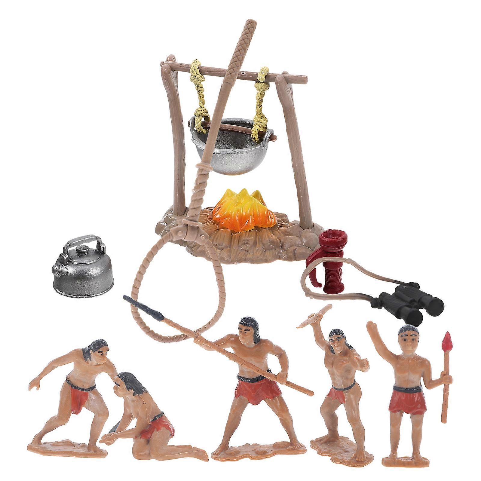 Outdoor Simulation Camping Equipment With Primitive Men Figurine Assorted Color Educational Toy Mini Camping Tool Shape 1 Set