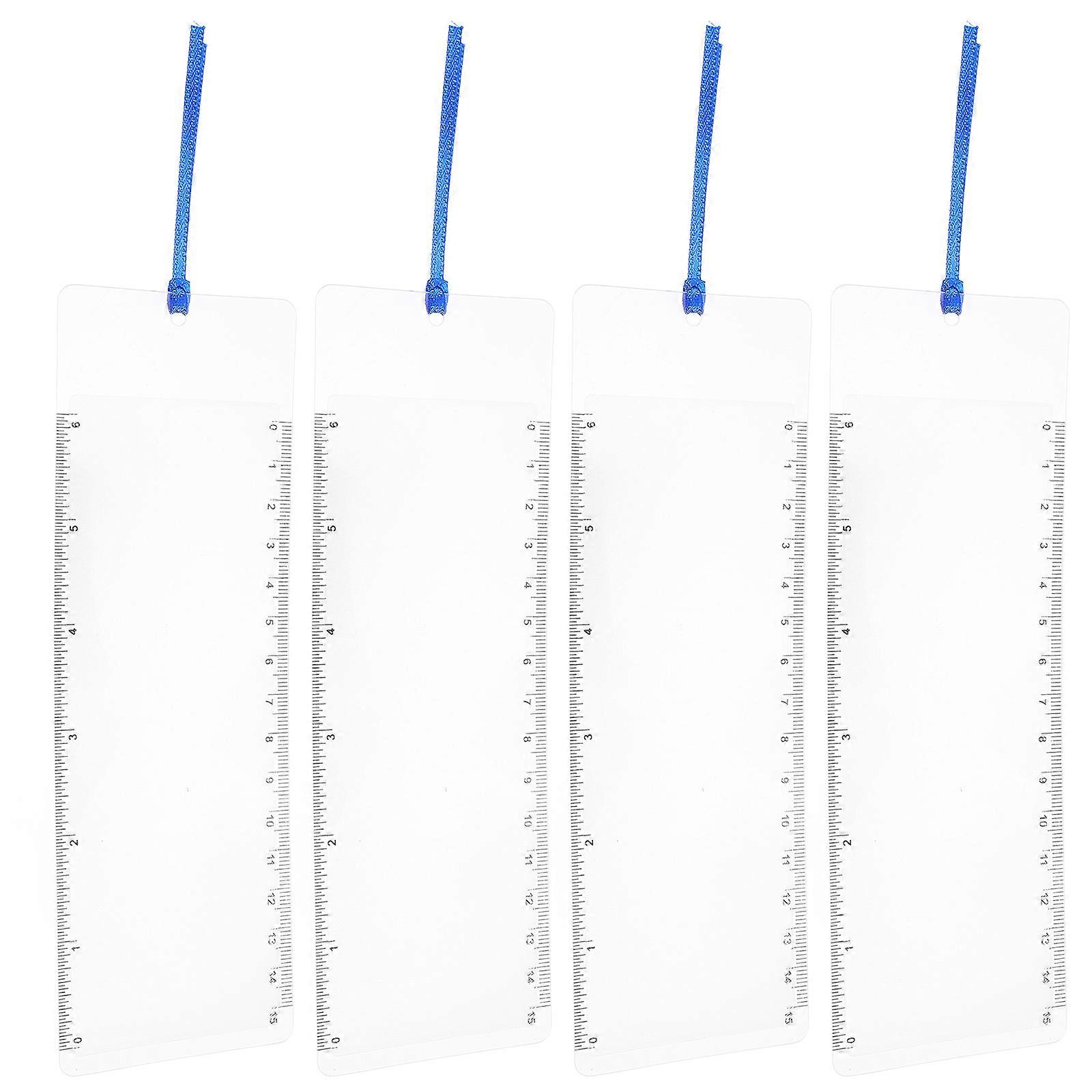 PVC Bookmark Magnifier with Ruler for Reading 4Pcs Clear Portable Tool