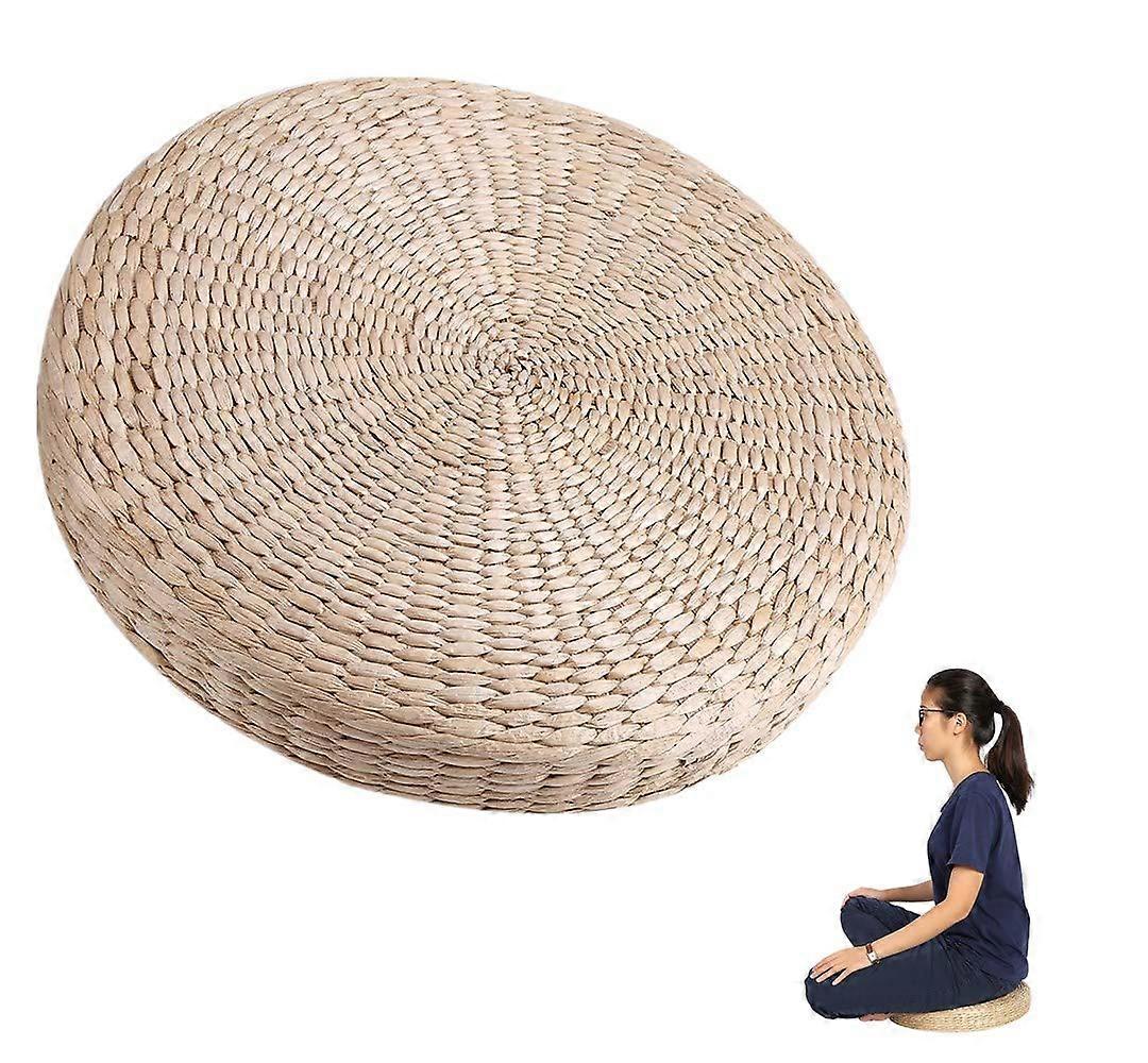 Tatami Seat Cushion 40cm Round Natural Handmade Multi Functional Floor Pouf Beige