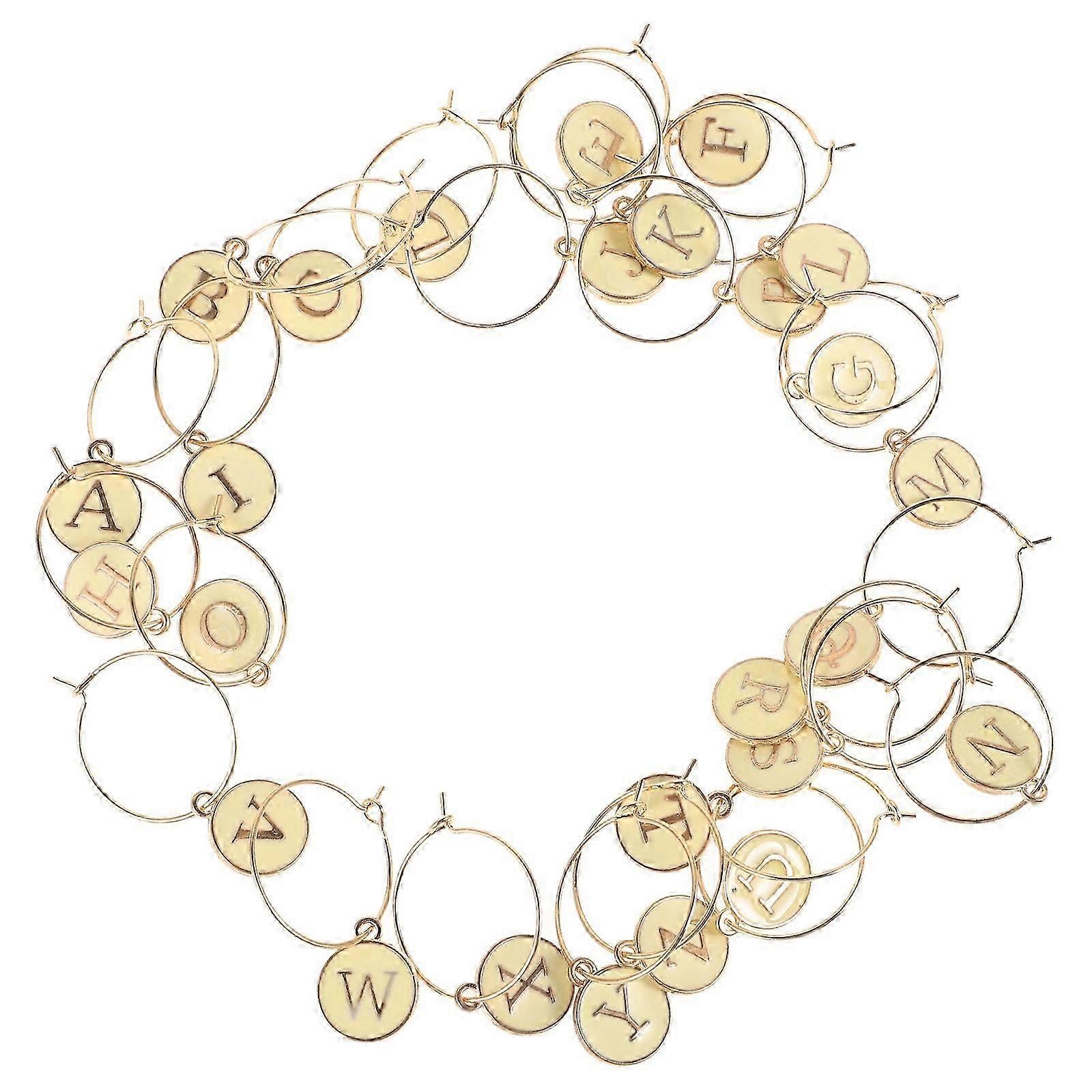 26Pcs Wine Glass Identification Charms Assorted Color for Events Alphabet Design Reusable