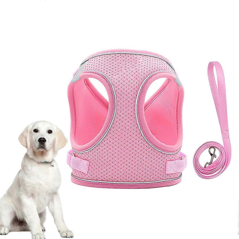 Pet Vest Harness Dog Harness Set for Pulling Reflective Pink Chest Strap