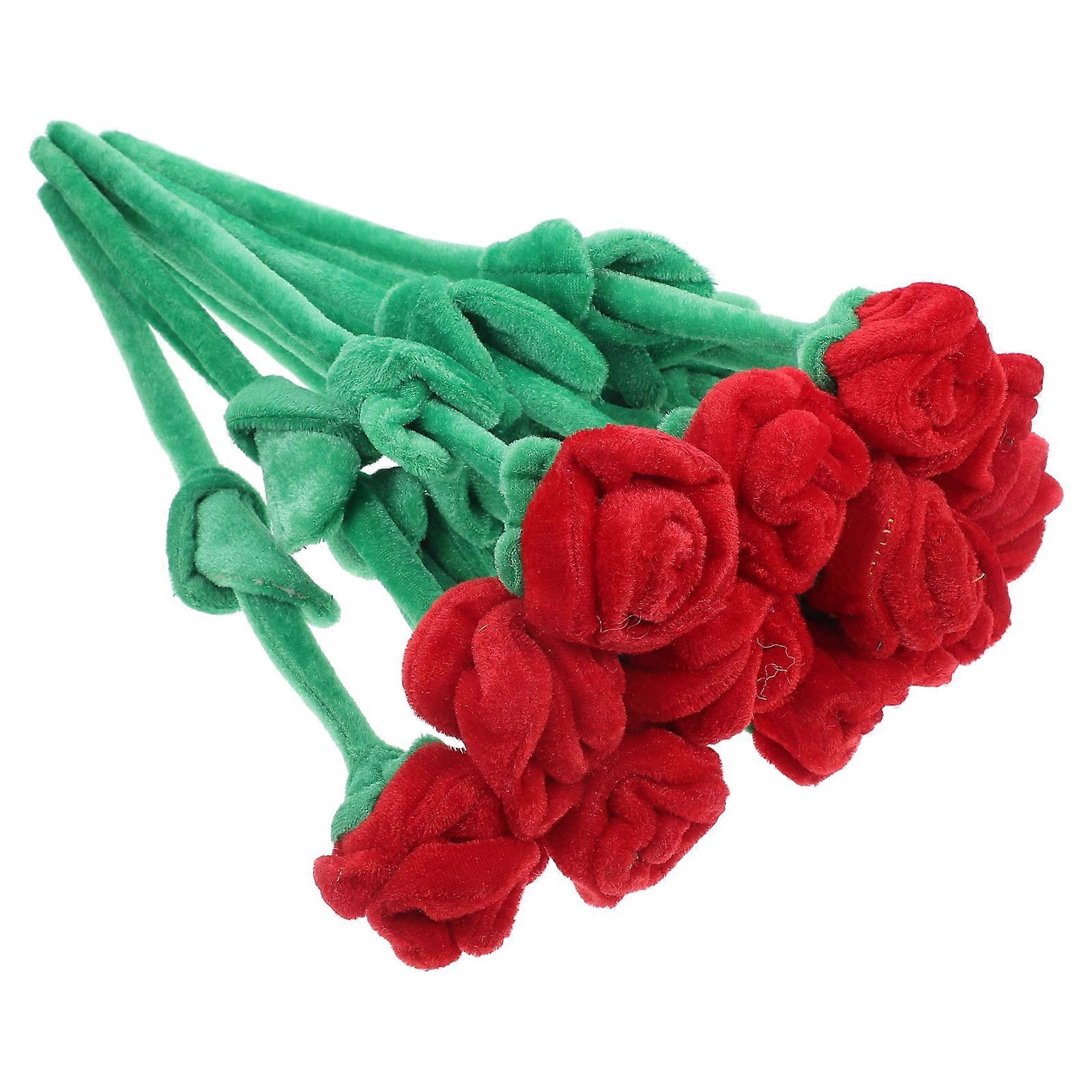Plush Rose Bendable Flower Bouquet Decor for Playing 12Pcs