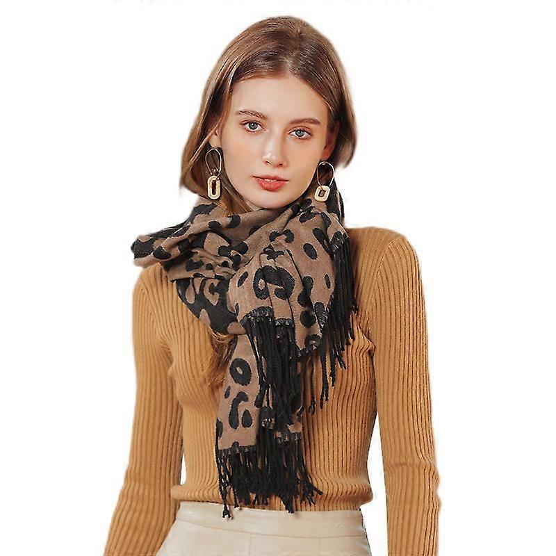 Tassel Faux Cashmere Leopard Print Scarf