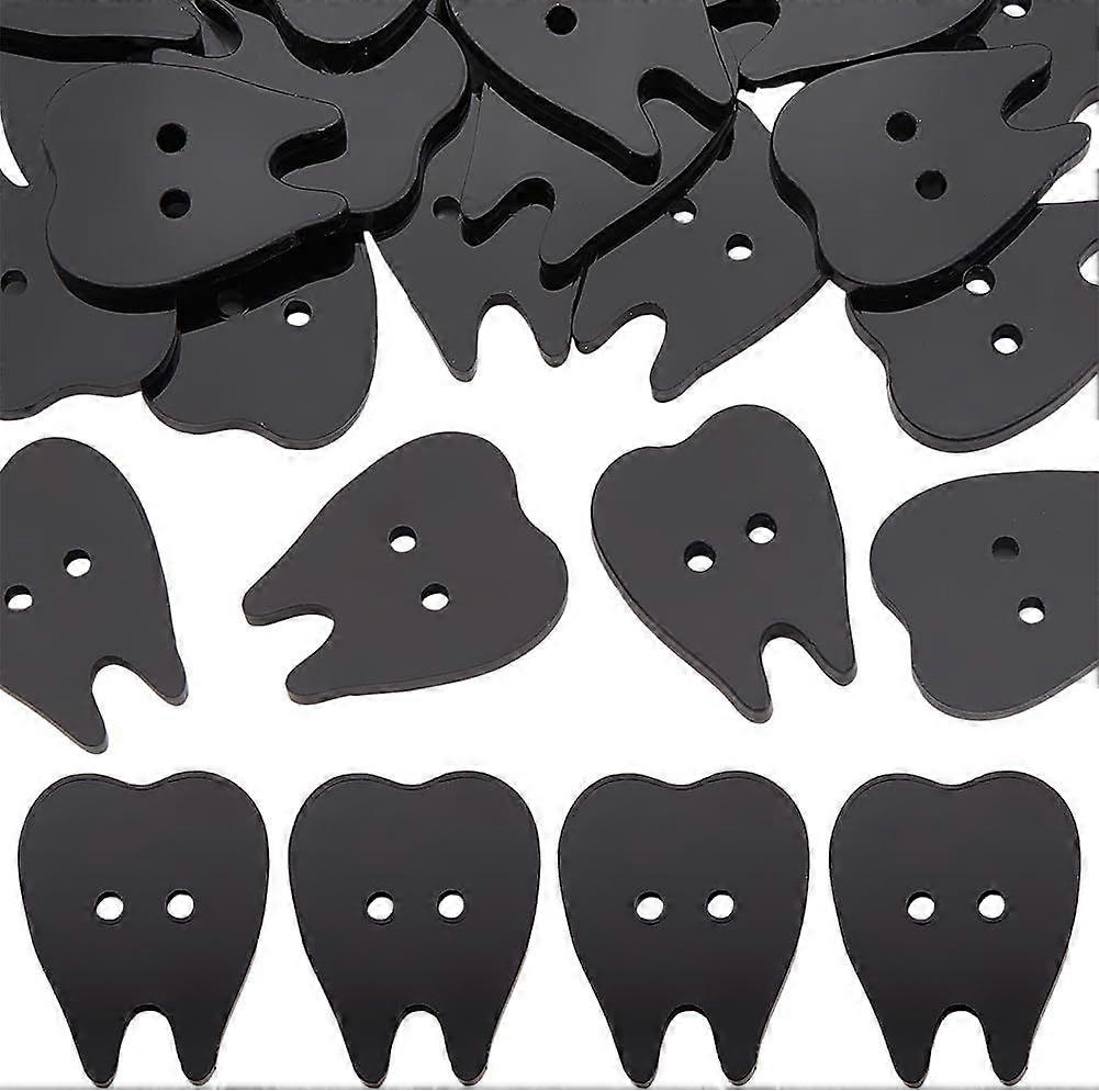 60pcs Teeth Shape Buttons 2 Holes Teeth Pattern Acrylic Buttons Flatback Decorative Craft Button Black Sewing Button for Sewing Decoration DIY Clothin