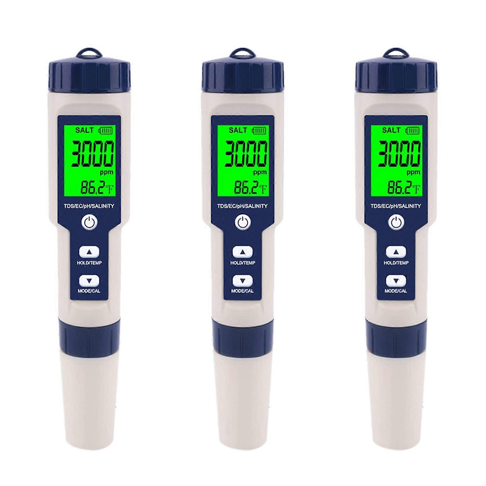 3X Pool Salt Tester, Digital Salinity Meter,High Accuracy 5 In 1 Salinity Tester for Salt Water,IP67 Waterproof Test Kit