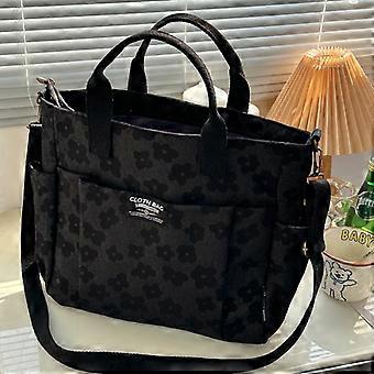 3D Floral Design Tote Bag, Thickened Zipper, Multifunctional Canvas Bag, Student Computer Handbag Shoulder Crossbody School Bag,
