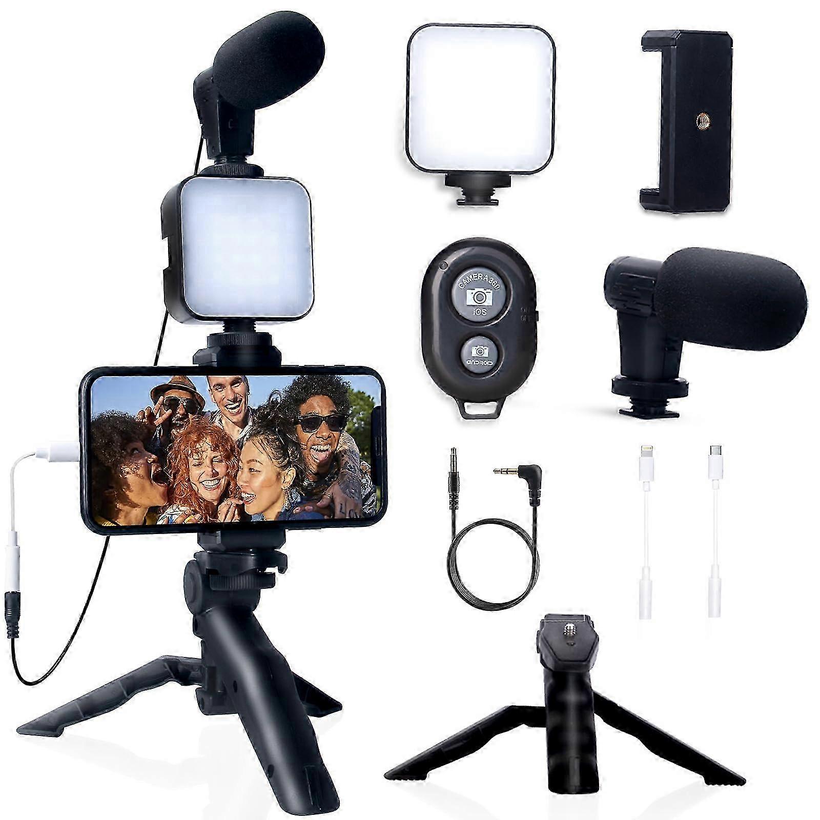 Vlogging Kit For Iphone And Android With Tripod, 36 Led Lights, Mini Microphone