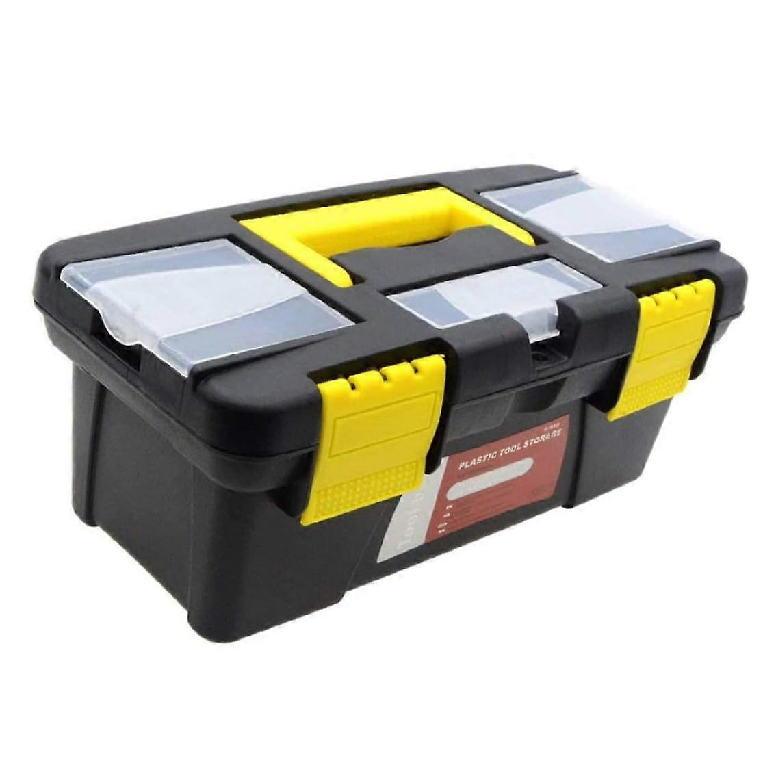 Toolbox 10 Inch 2 Layer Plastic Tool Storage Box with Large Compartments and Easy Access Design