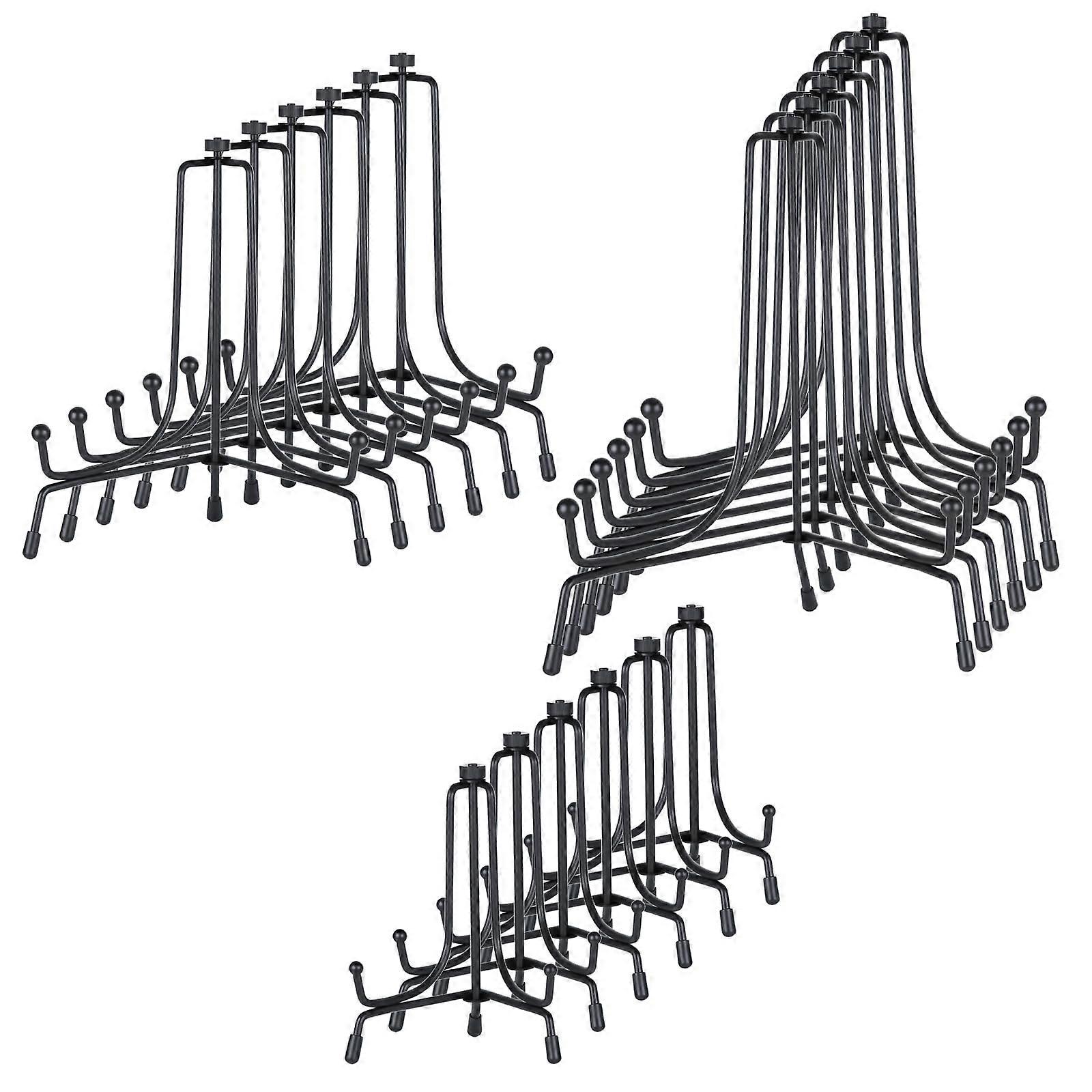 18PCS Black Metal Plate Display Stand Set, Foldable AntiSlip Easel Holders for Photos and Artwork