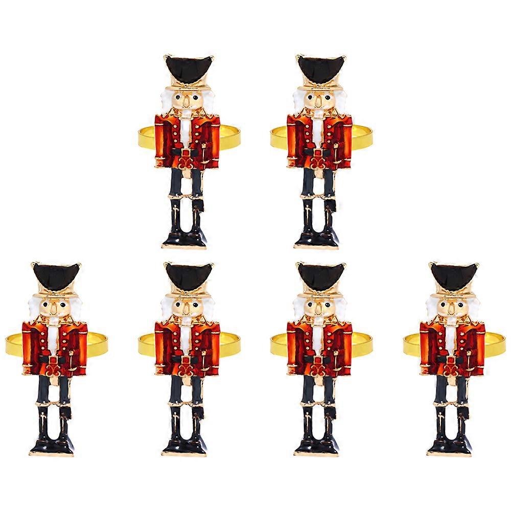 6Pcs Metal Nutcracker Shaped Napkin Rings Holders for Christmas Table