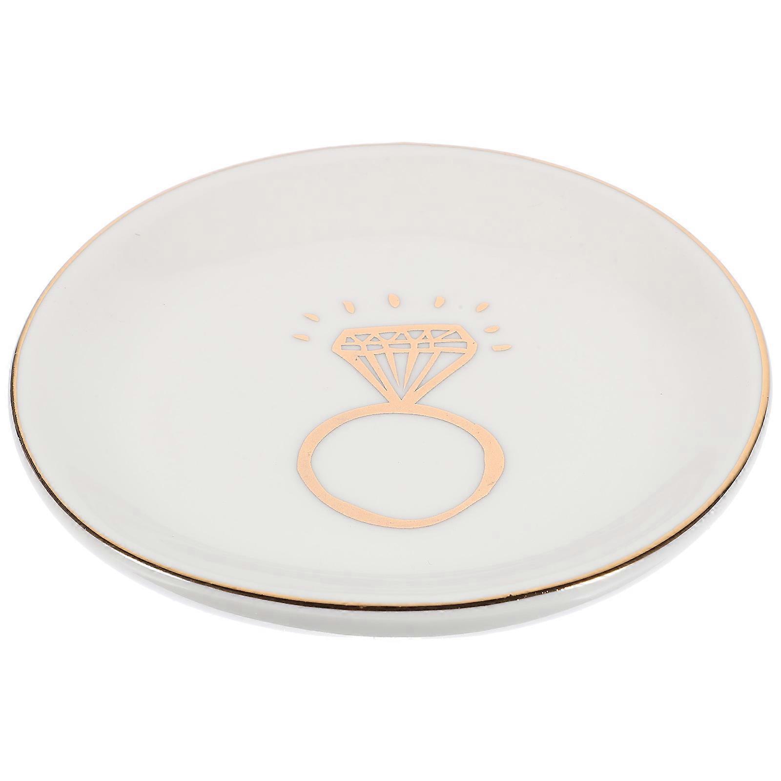 Ceramic Jewelry Dish for Displaying White Round Trinket Storage Plate